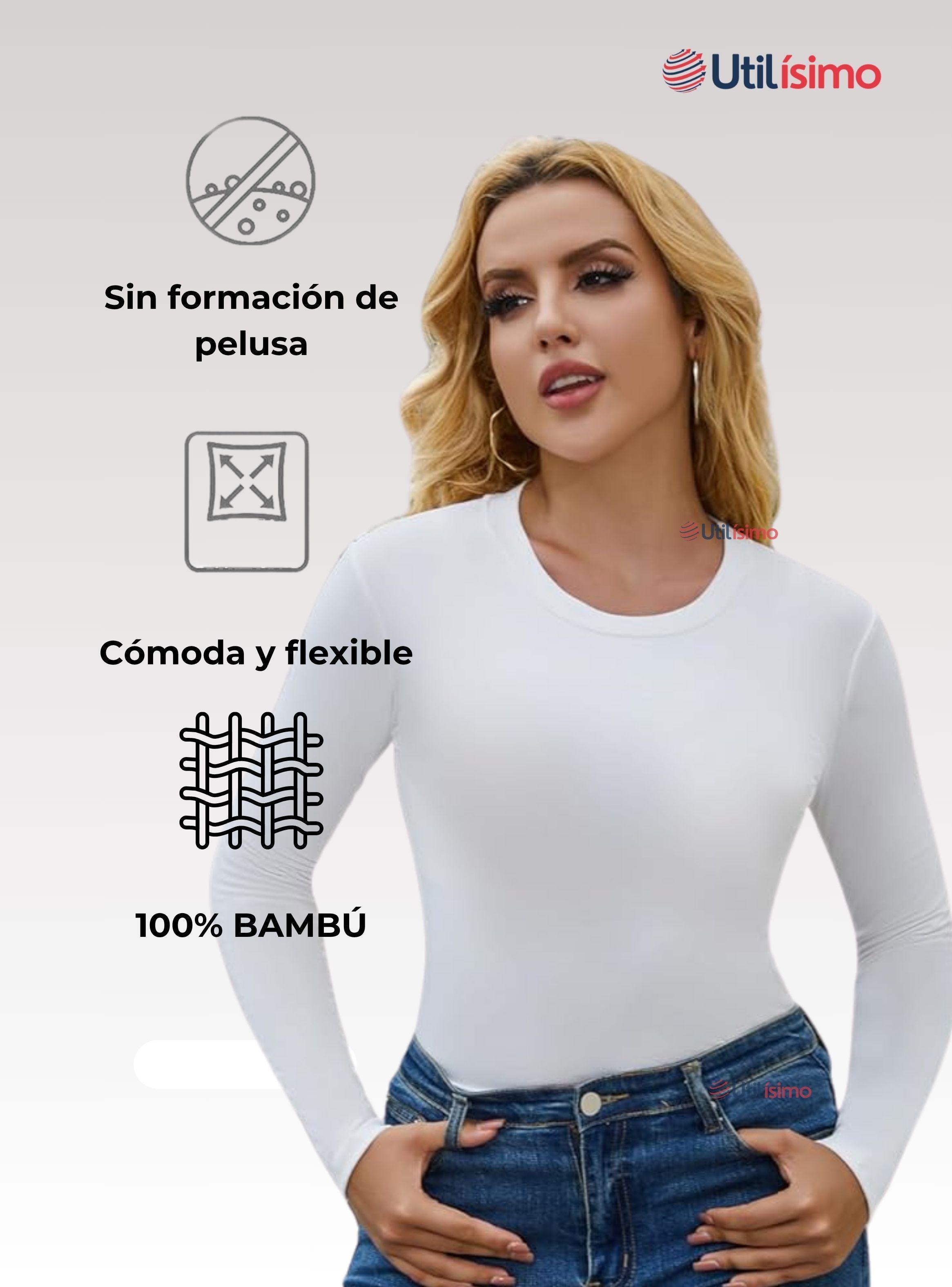 Camiseta Bambú Manga Larga Primera Capa Mujer Polera Blanco y Negro-4
