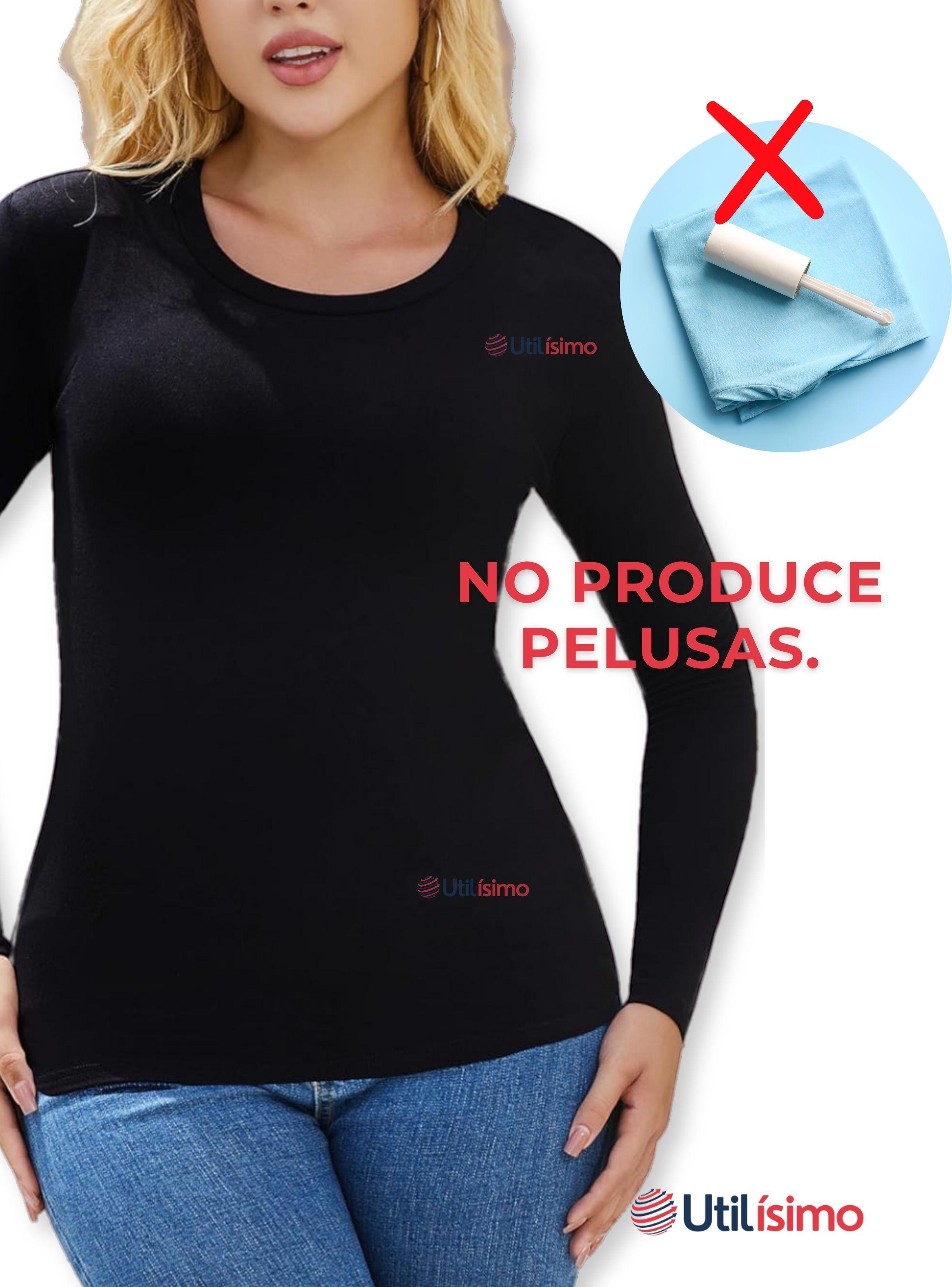 Camiseta Bambú Manga Larga Primera Capa Mujer Polera Blanco y Negro-7