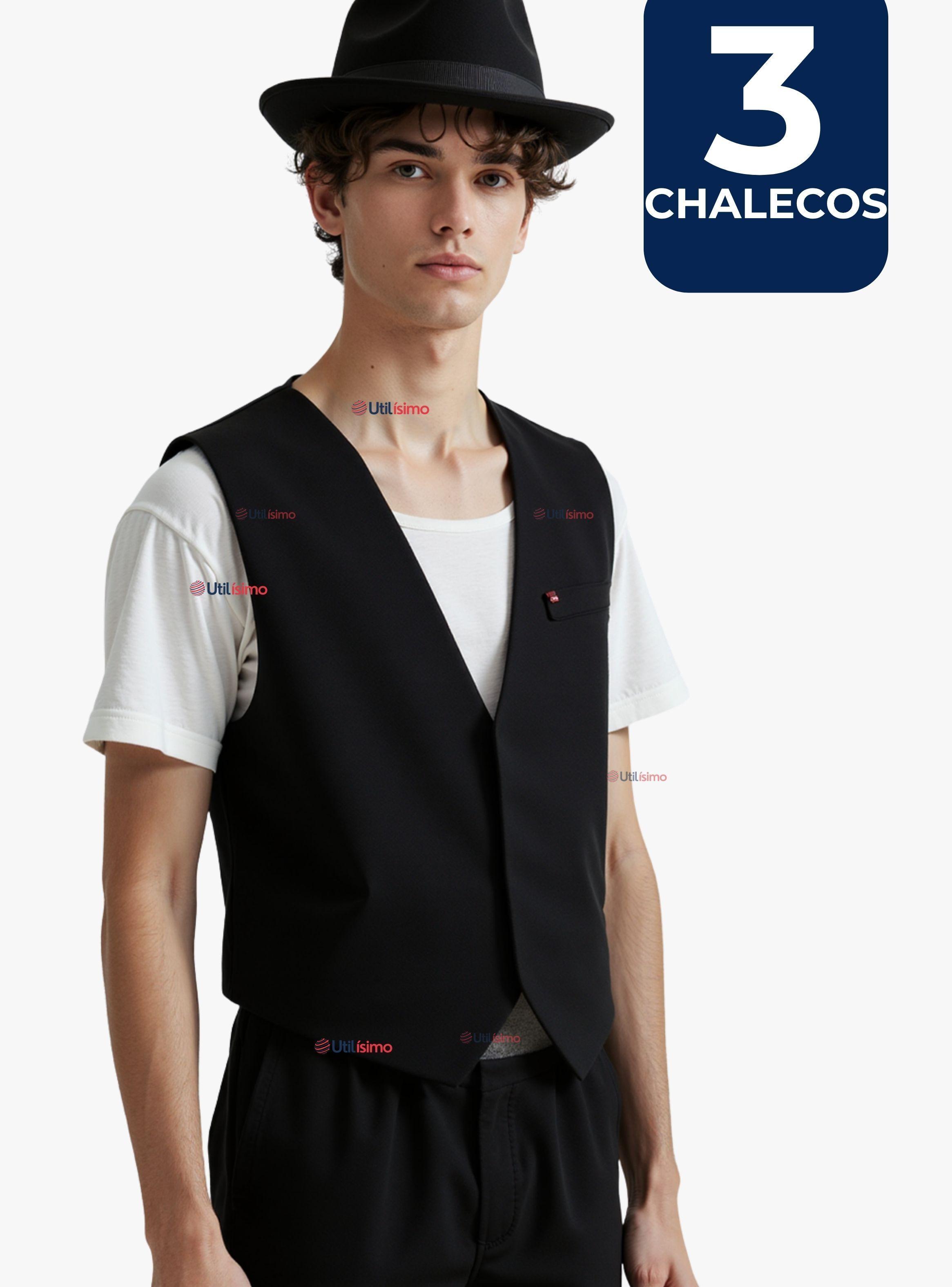 Pack 3 Chaleco Bolero Nortino Niños Juvenil Fiestas Patrias Negro-0