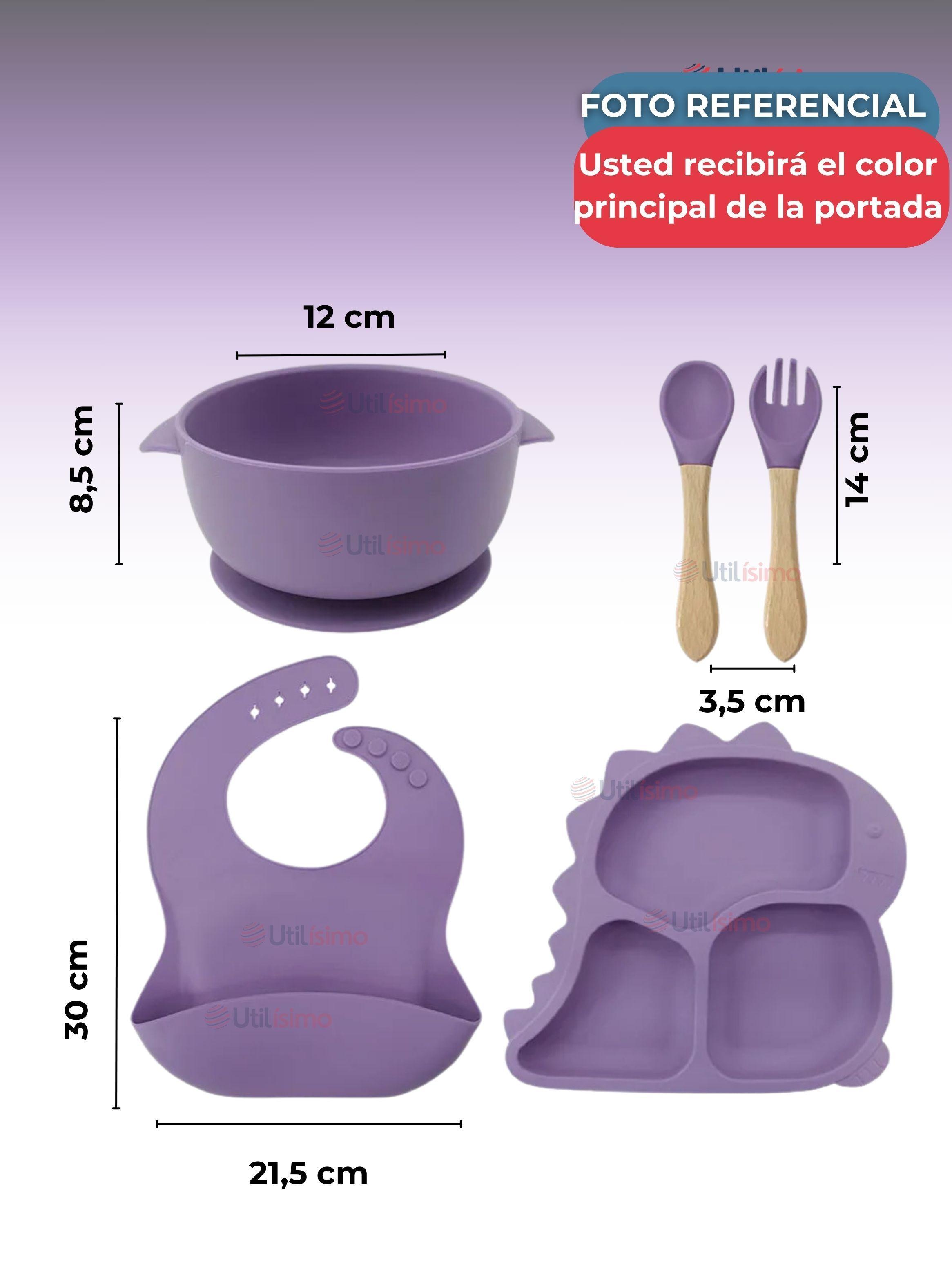 Set De Alimentación Bebé Silicona 5 Piezas Dinosaurio Libre BPA Lila-2