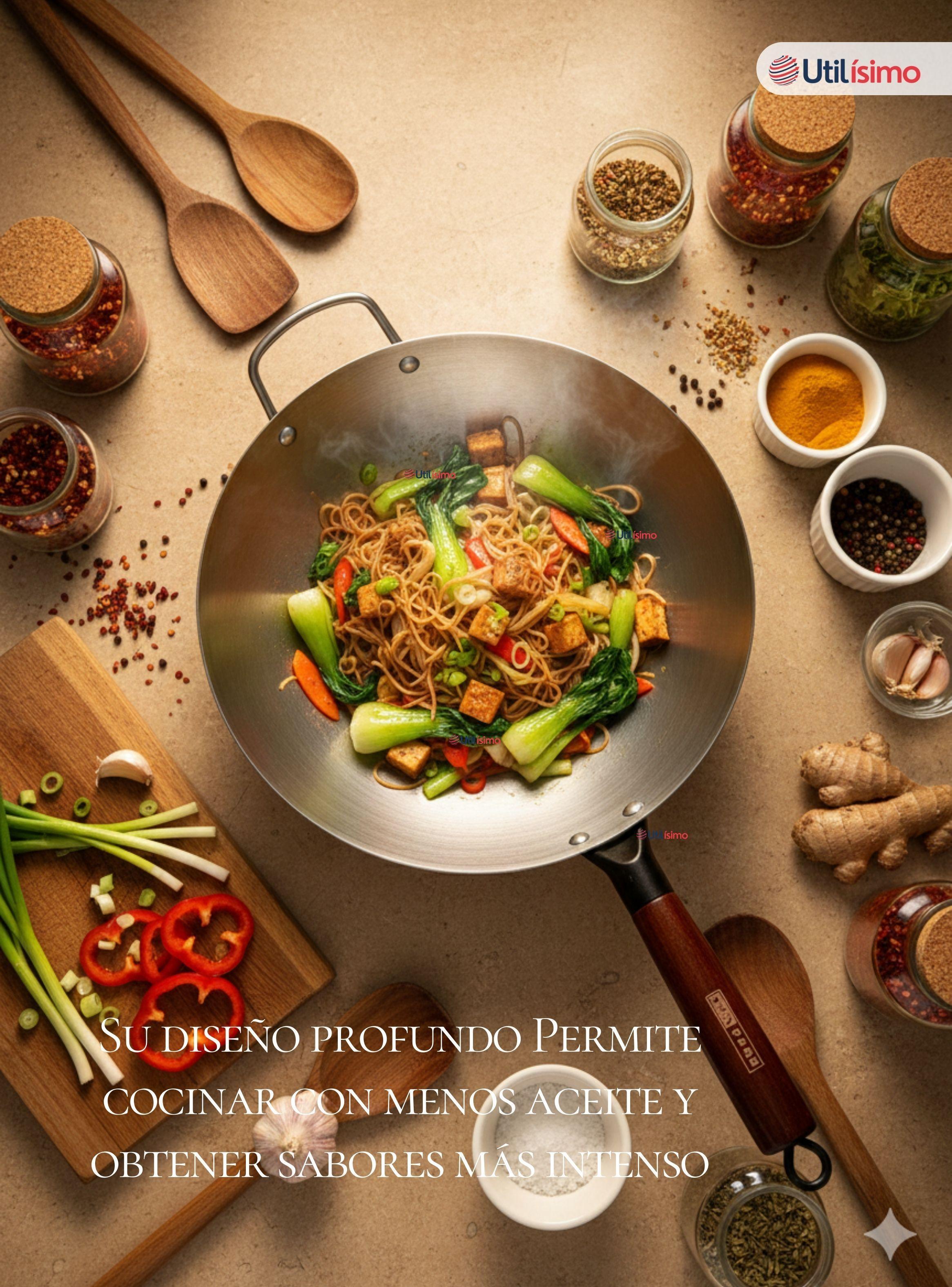 Sartén Wok De Hierro Concavo Con Mango 34cm Plateado-7