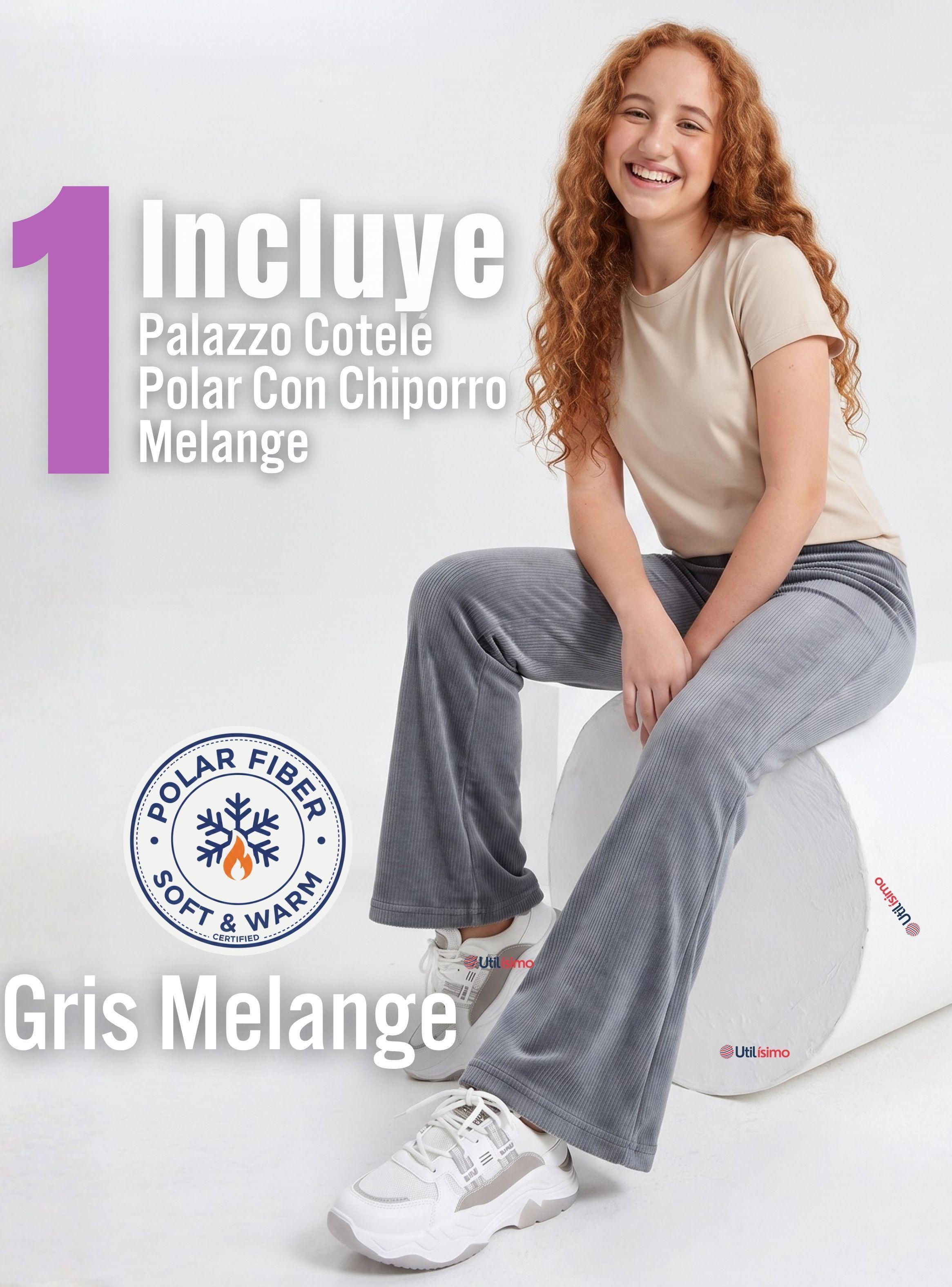 Pantalón Palazzo Polar Con Chiporro Niña Juvenil Calza Elasticada Térmica Melange-2