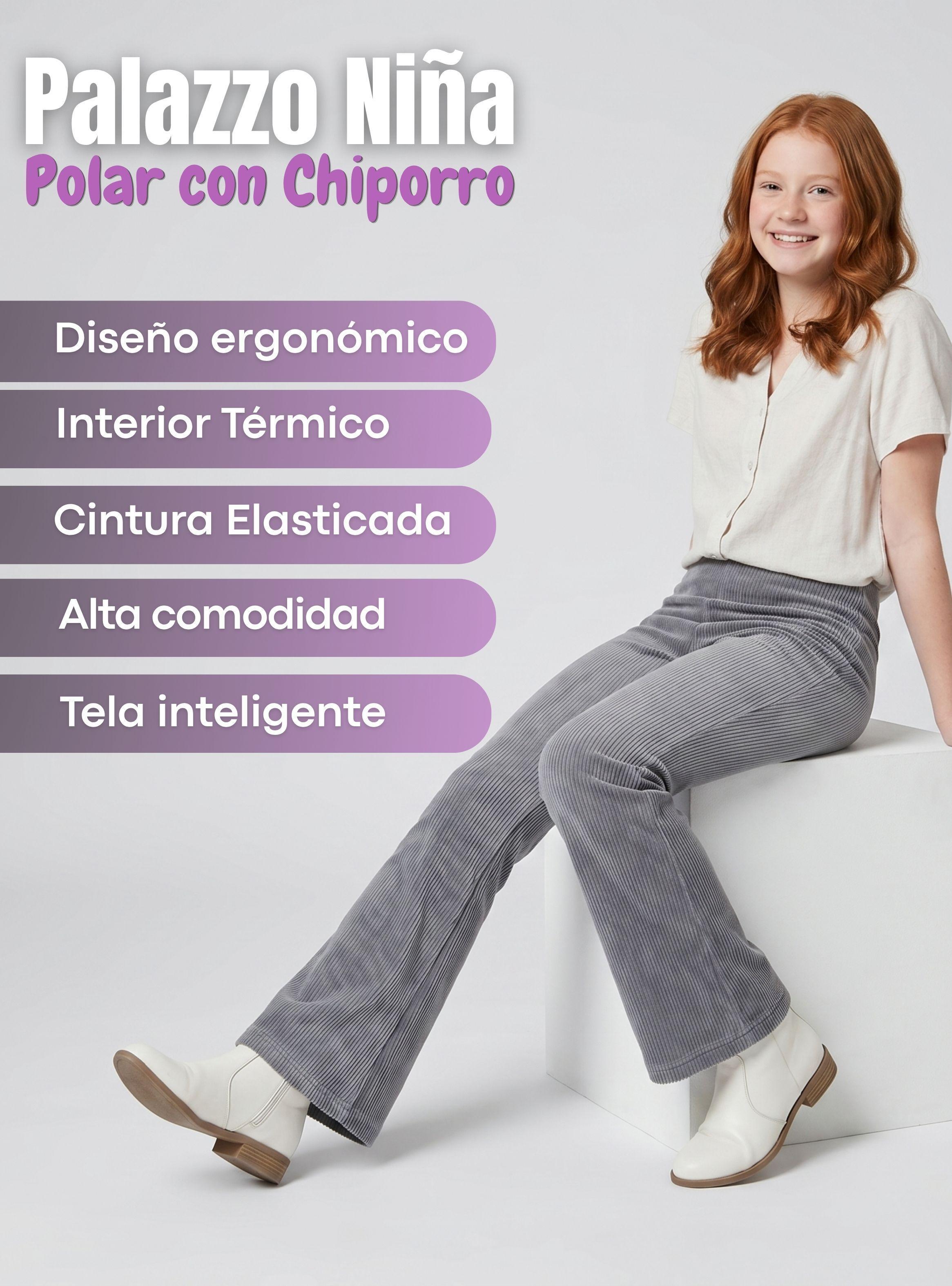 Pantalón Palazzo Polar Con Chiporro Niña Juvenil Calza Elasticada Térmica Melange-3