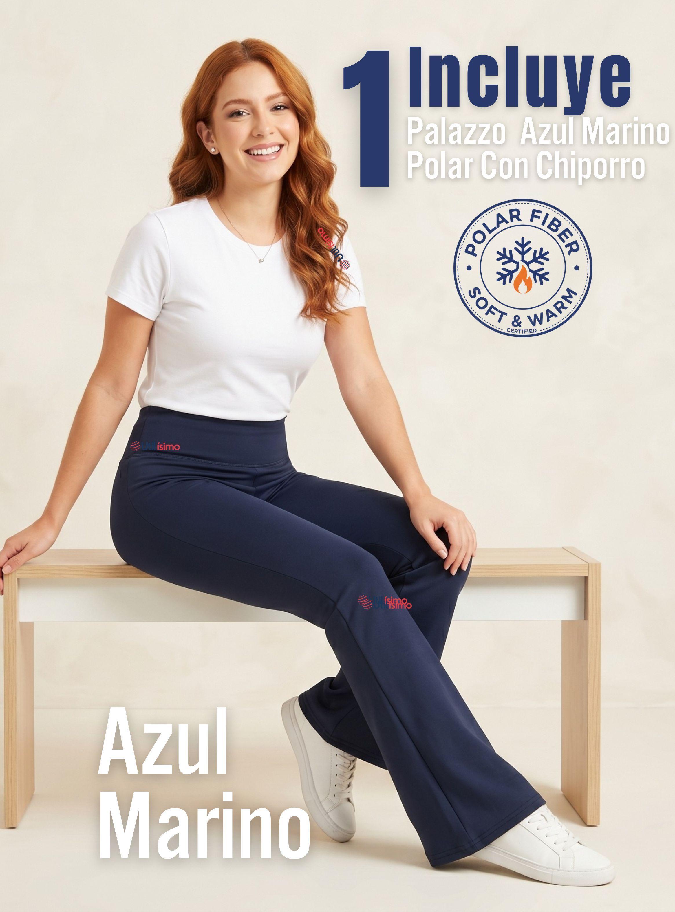 Calza Polar Con Chiporro Palazzo de Mujer Elasticada Térmica Azul Marino-2