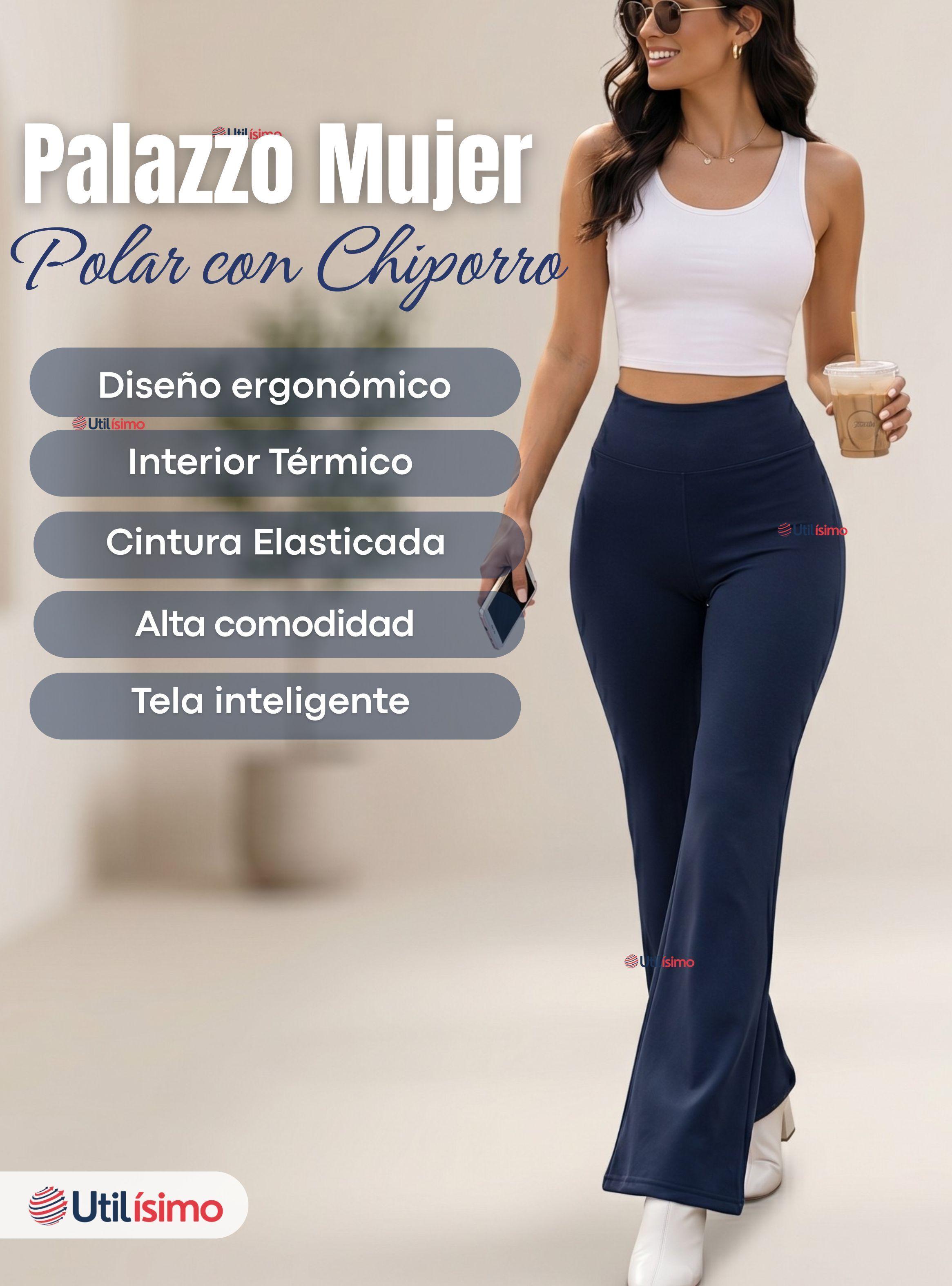 Calza Polar Con Chiporro Palazzo de Mujer Elasticada Térmica Azul Marino-3