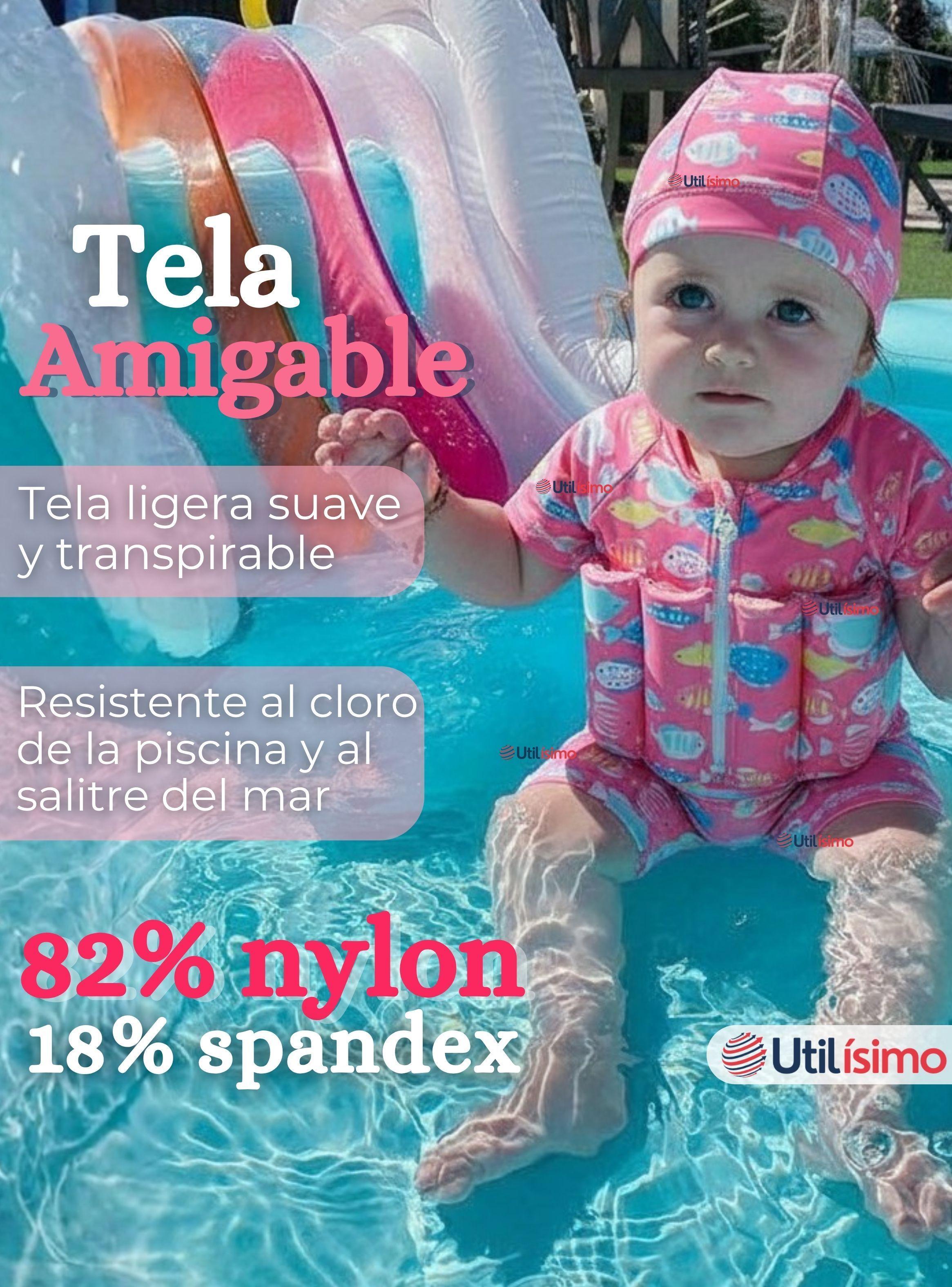 Traje de Baño Flotador Enterito Con Gorro Niña 2 Piezas 9 a 36 Meses Pink Sea-7