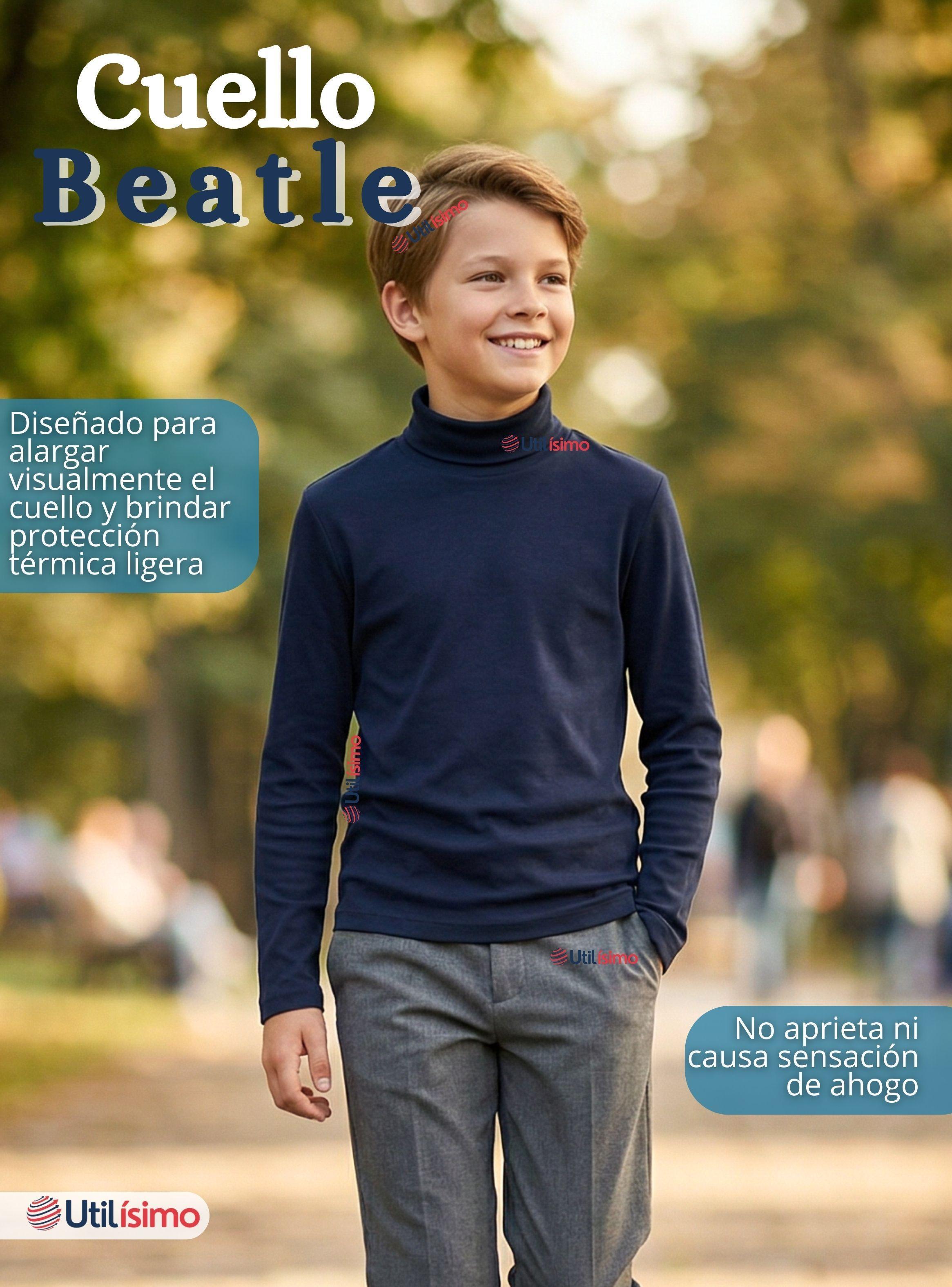 Polera Camiseta Polar Azul Oscuro Primera Capa Beatle Mangas Largas para Niños-4
