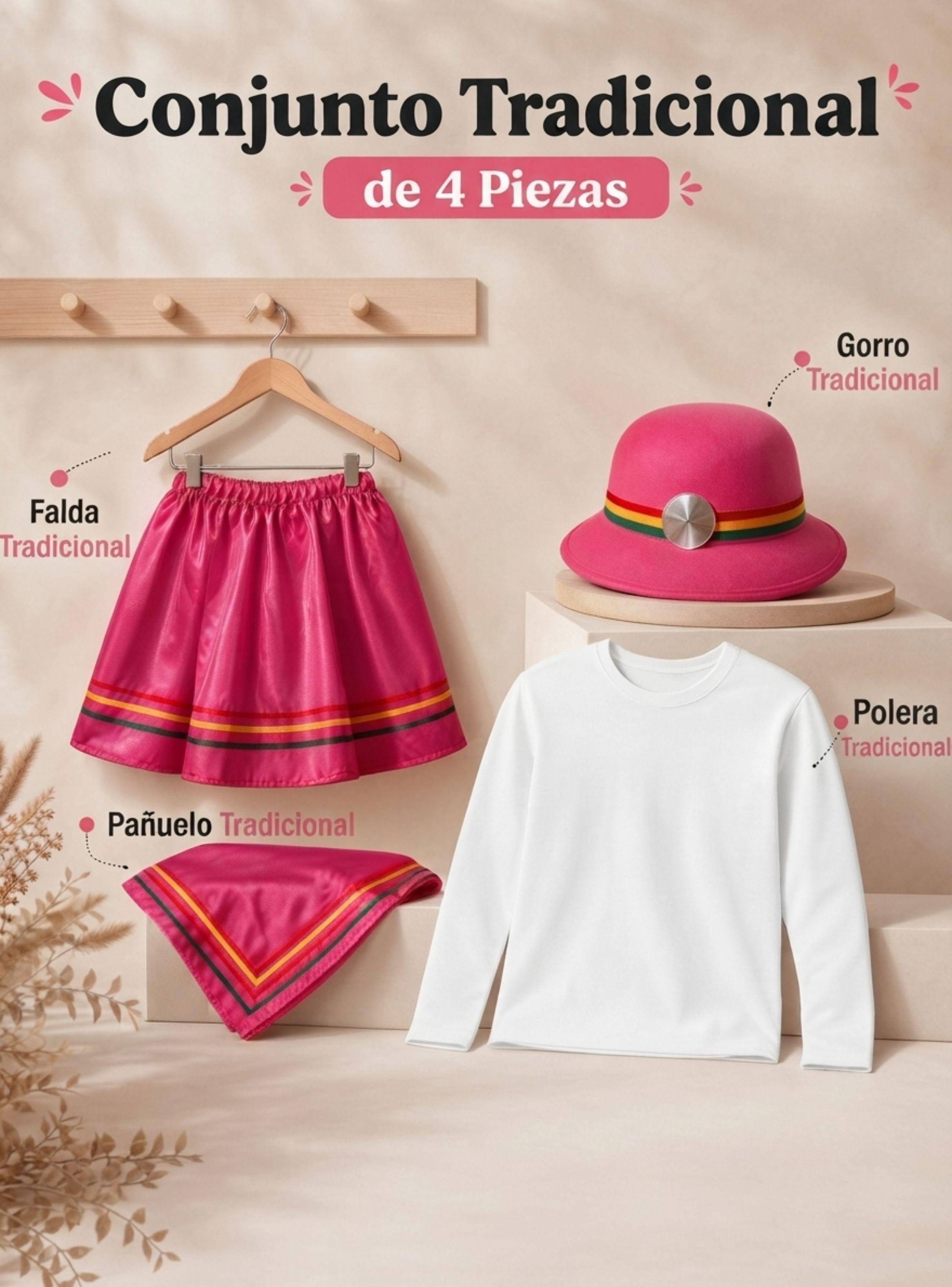 Traje Nortino Niña Fucsia de 4 Piezas Con Polera Baile Típico Fiestas Patrias-1