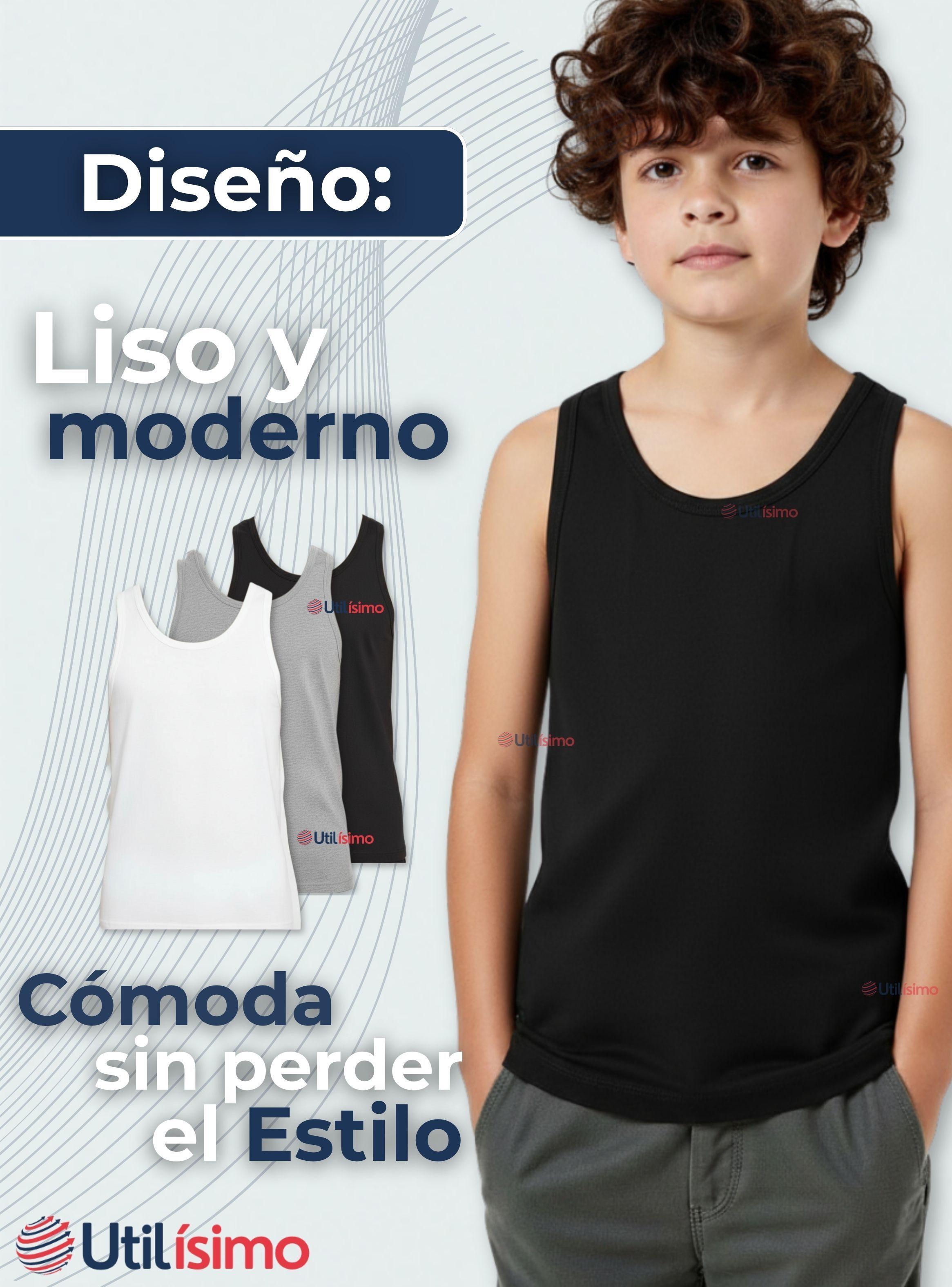 Pack 3 Camisetas Sin Manga Básica Suave 100% Algodón Colores Surtidos Niño y Juvenil-3