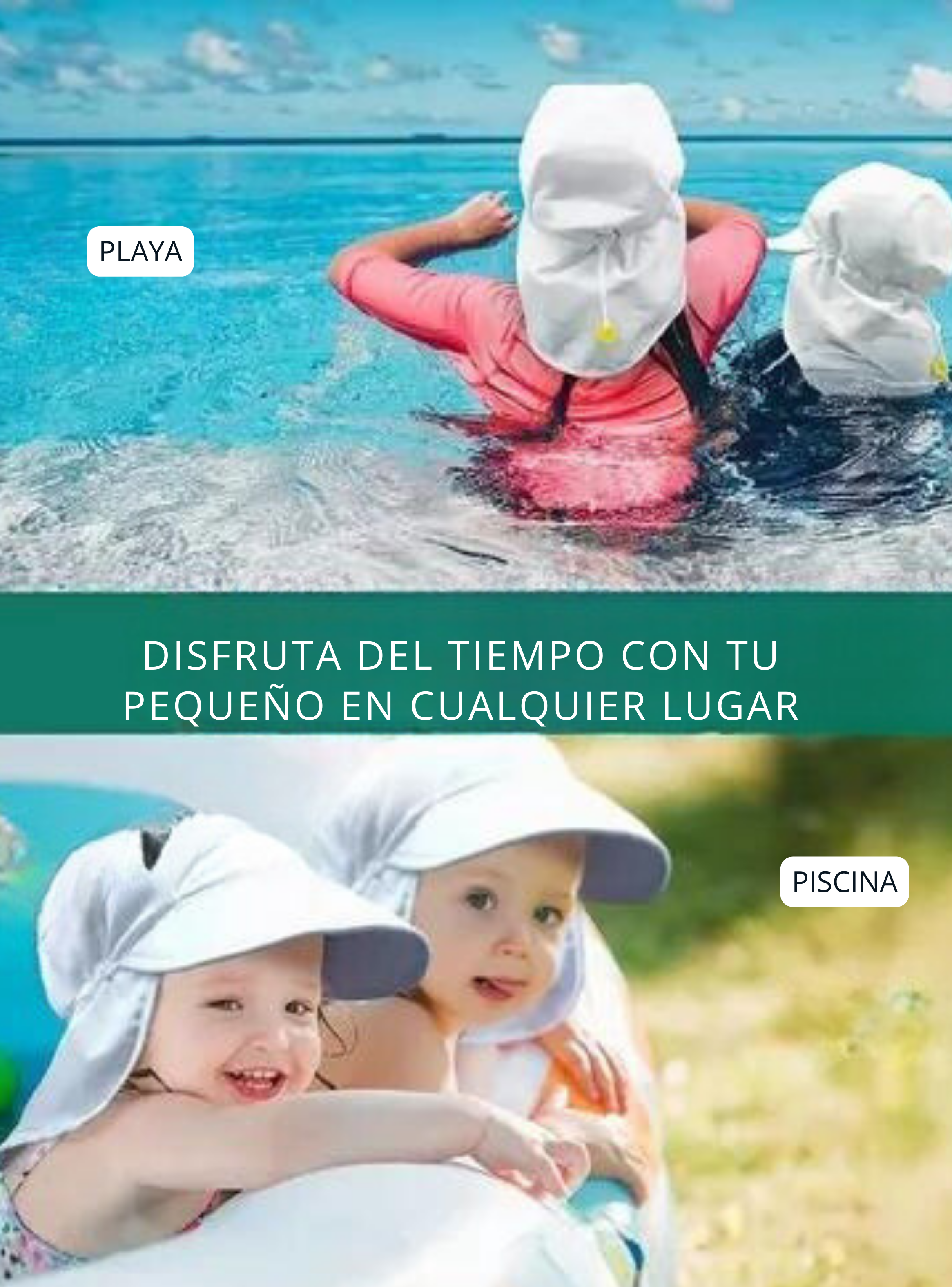 Gorro para el Sol con Solapas Protección UV Niños de 1 a 10 Años Blanco Delfines-5
