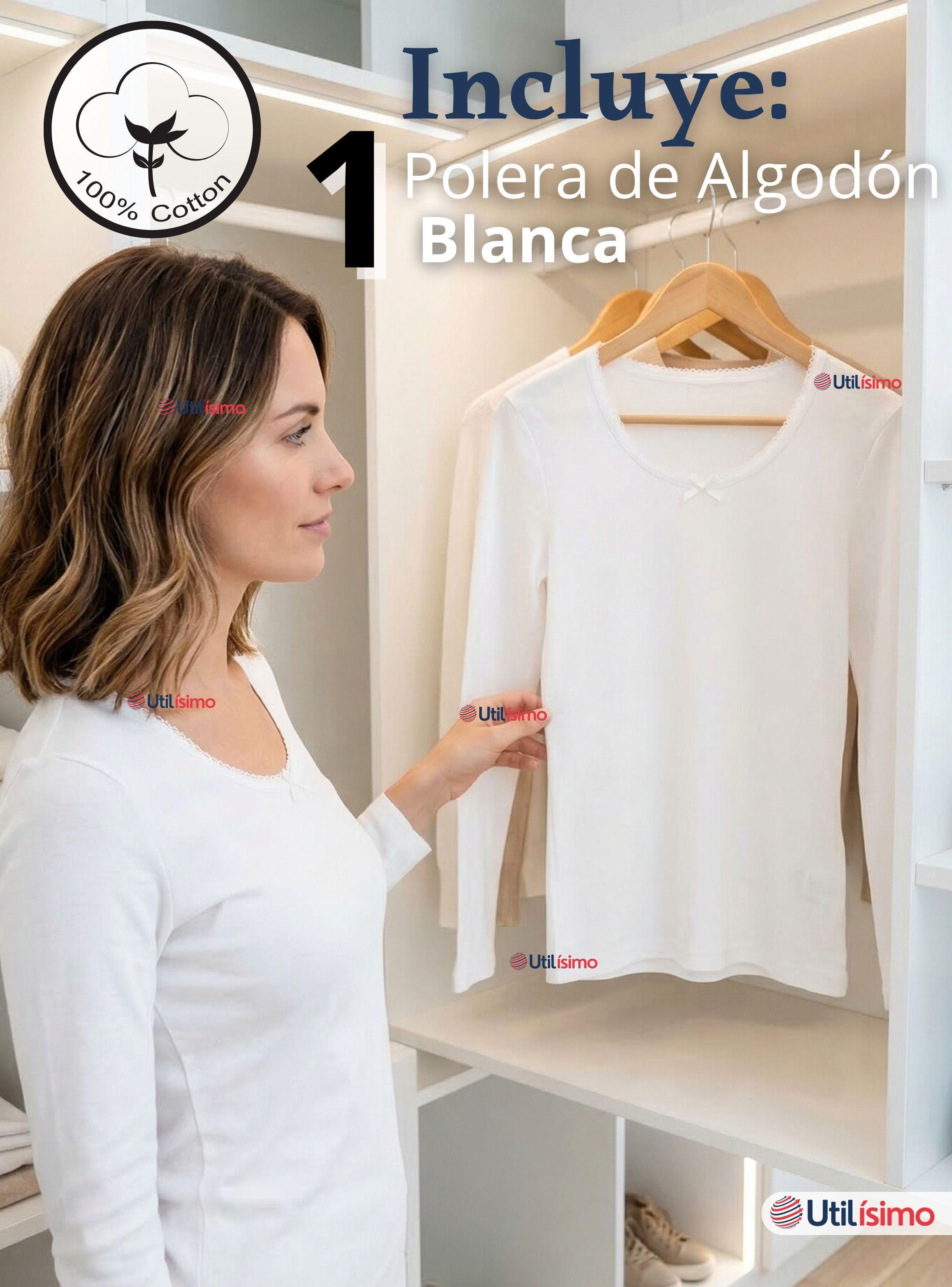 Camiseta Polera de Algodón Primera Capa Manga Larga Blanco Mujer-2
