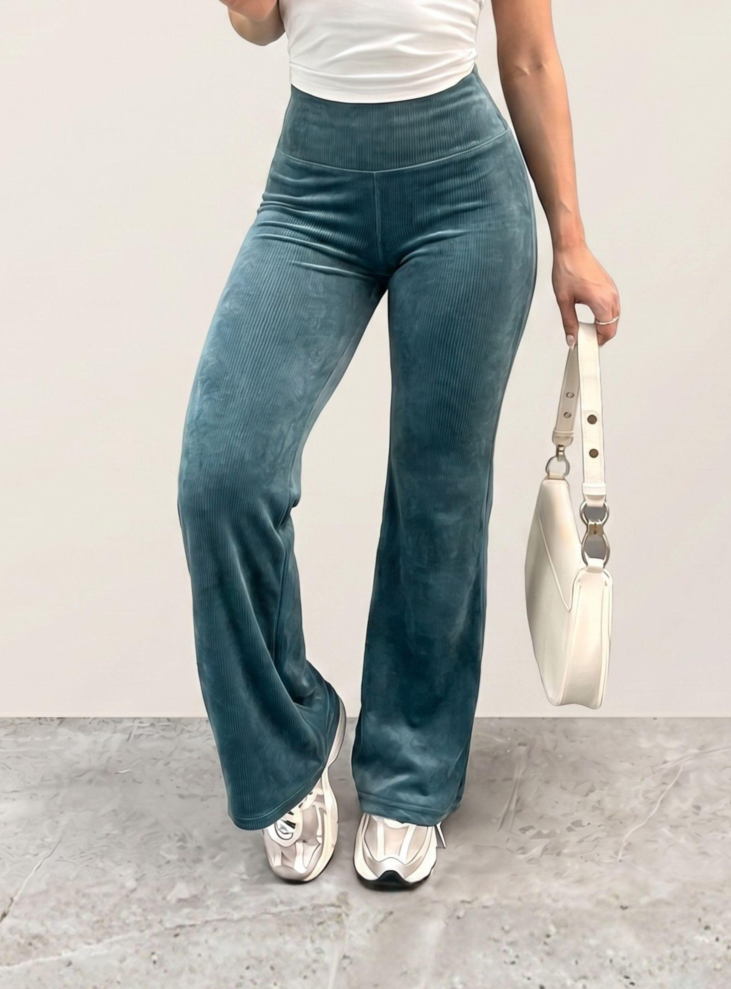 Pantalón Cotelé Palazzo Polar Con Chiporro Elasticado Térmico Color Verde Agua-0