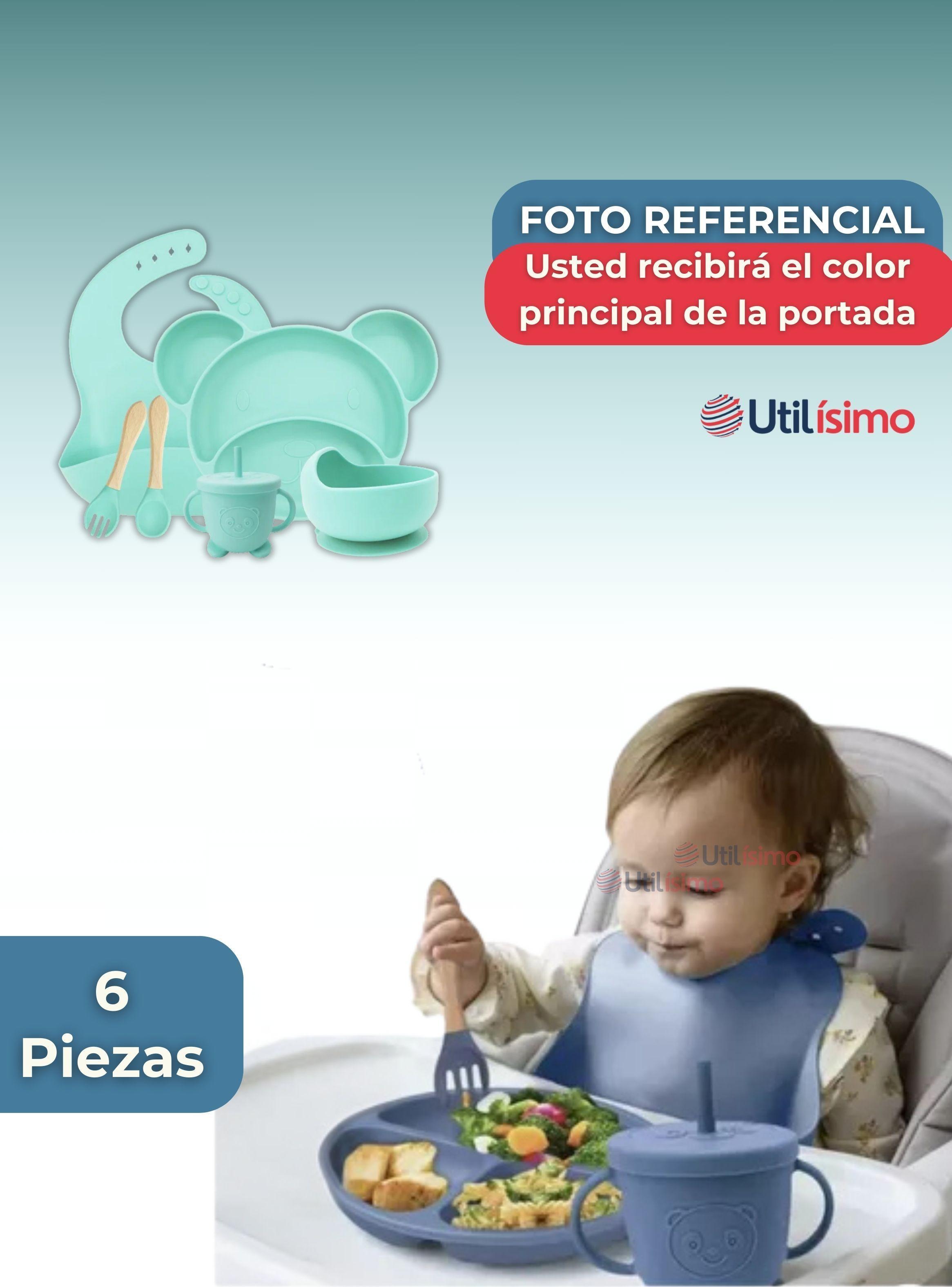 Set De Alimentación Bebé Silicona 6 Piezas Libre BPA Turquesa-5