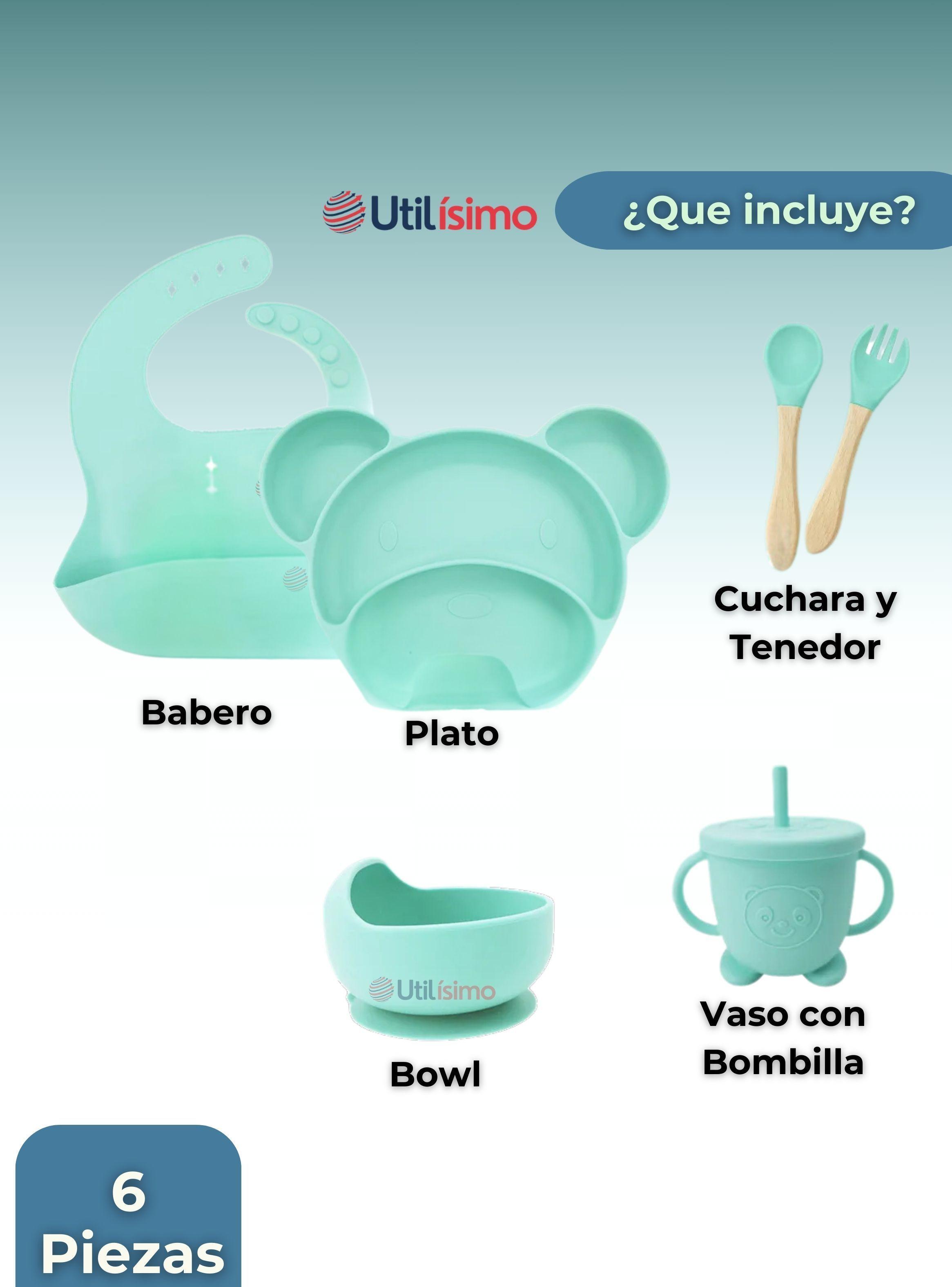 Set De Alimentación Bebé Silicona 6 Piezas Libre BPA Turquesa-7