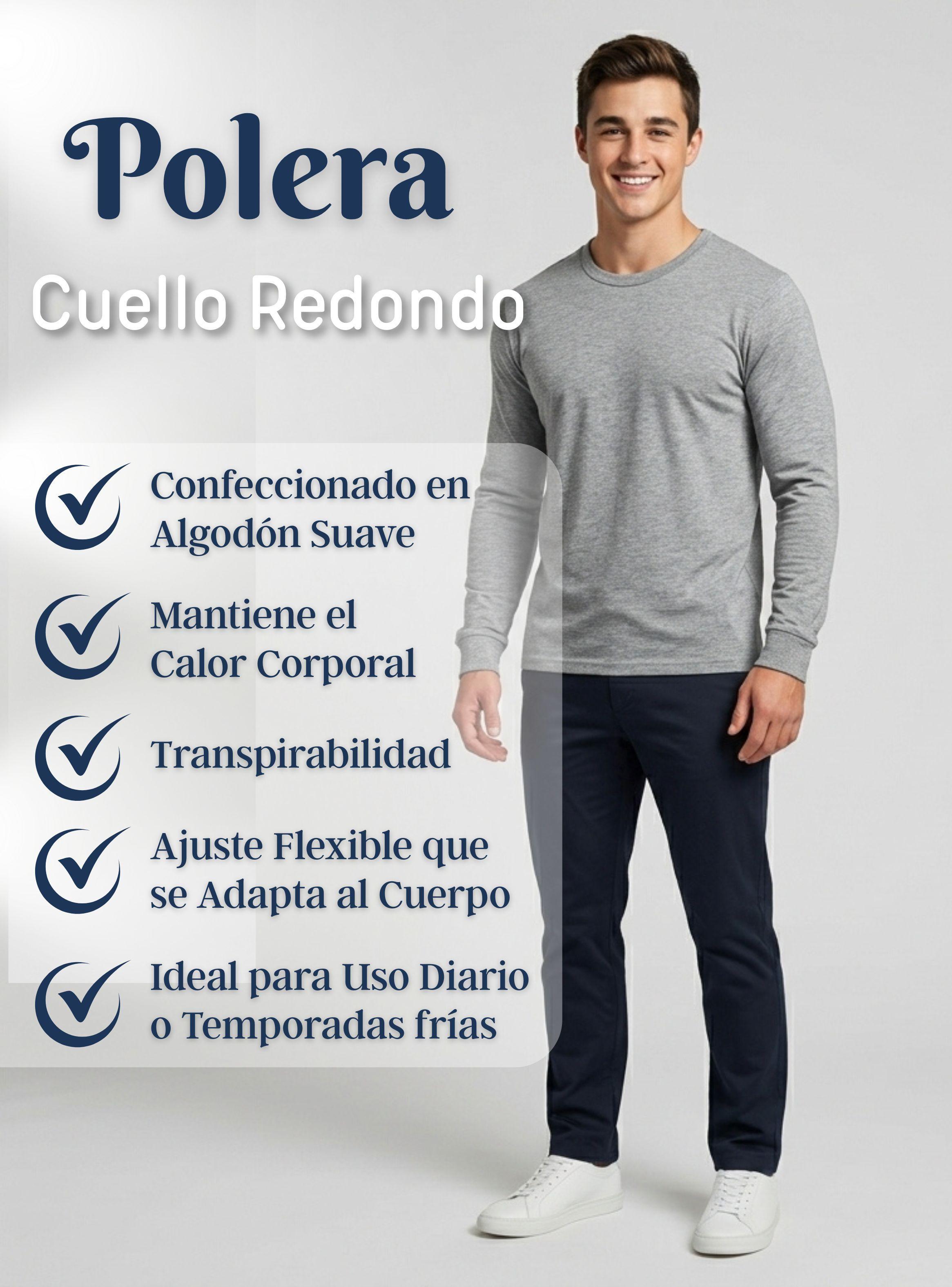 Pack 3 Camisetas Poleras Algodón Primera Capa Manga Larga Hombre Cuello Redondo-3