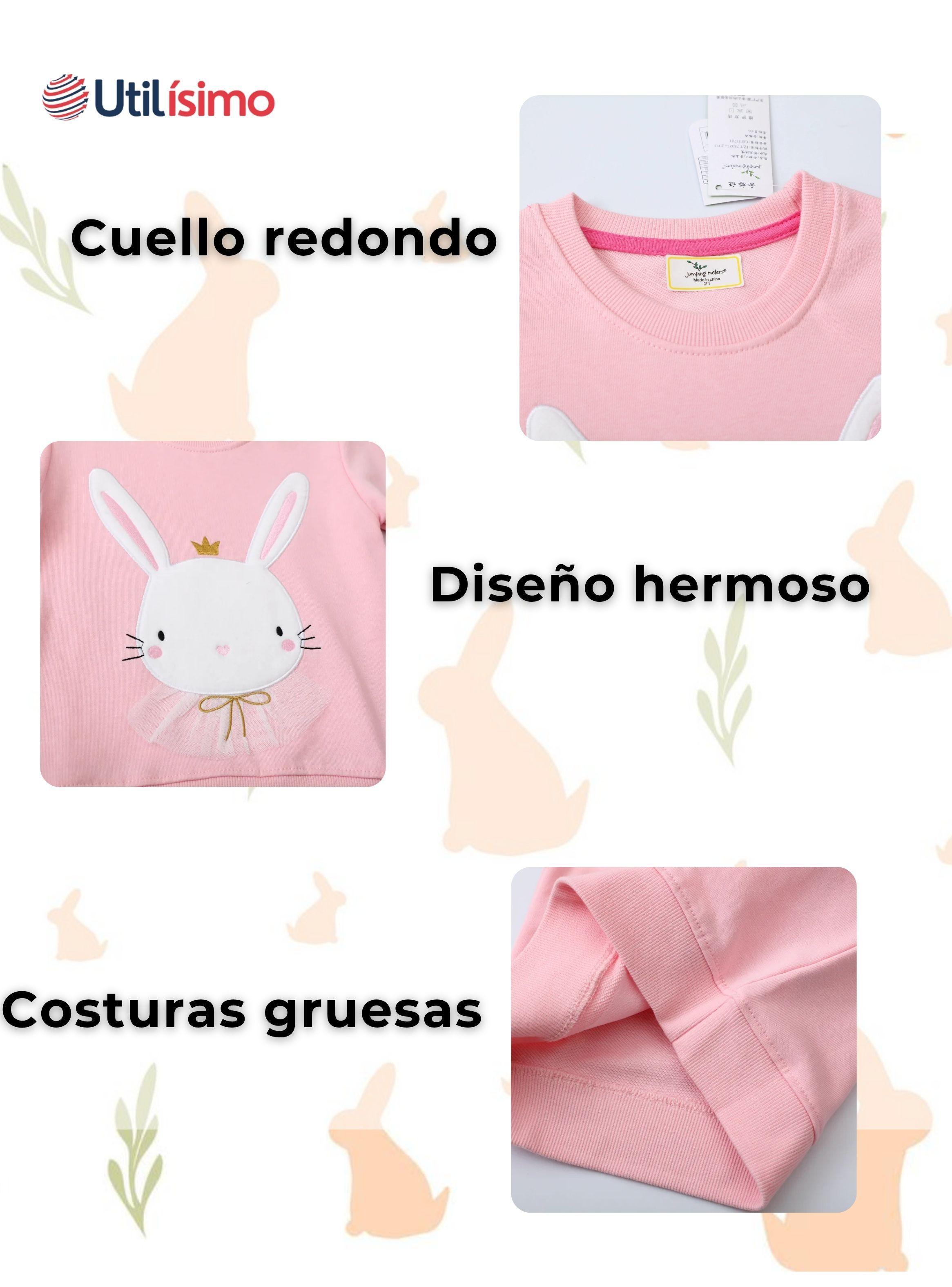 Polerón Alñgodon Cuello Redondo Niña Rosado Conejito-3