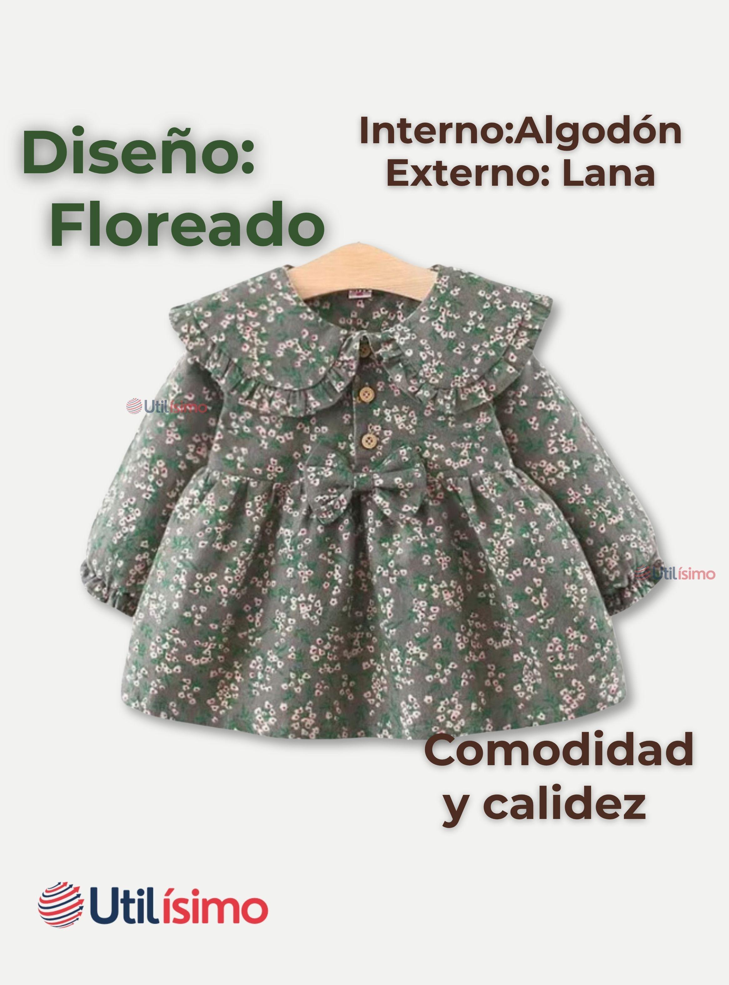  Vestido Floreado De Lana Forrado En Algodón Niña Gris-1