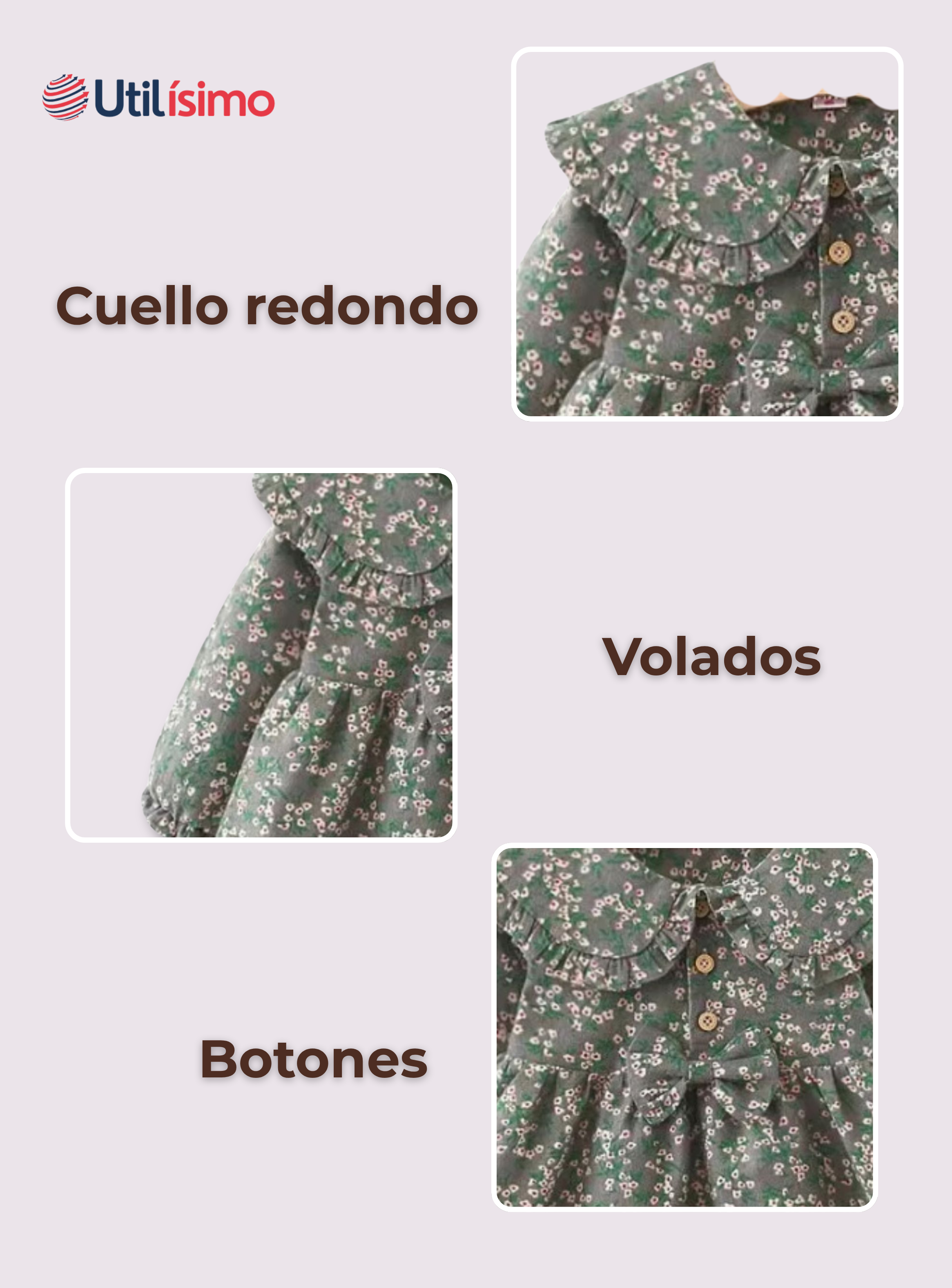  Vestido Floreado De Lana Forrado En Algodón Niña Gris-3