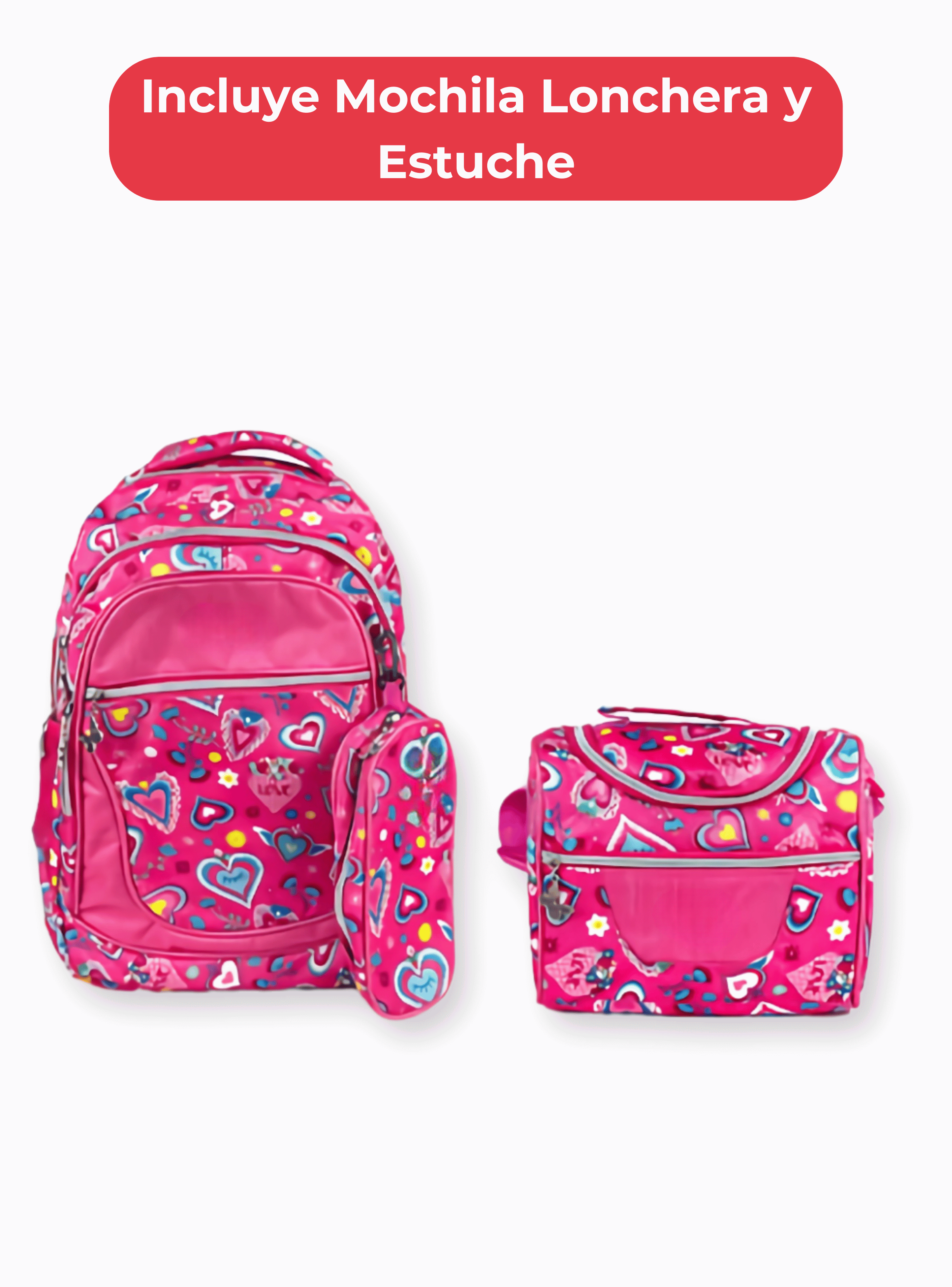 Mochila Con Lonchera Y Estuche 45CM Niña Intense Pink Hearts-2