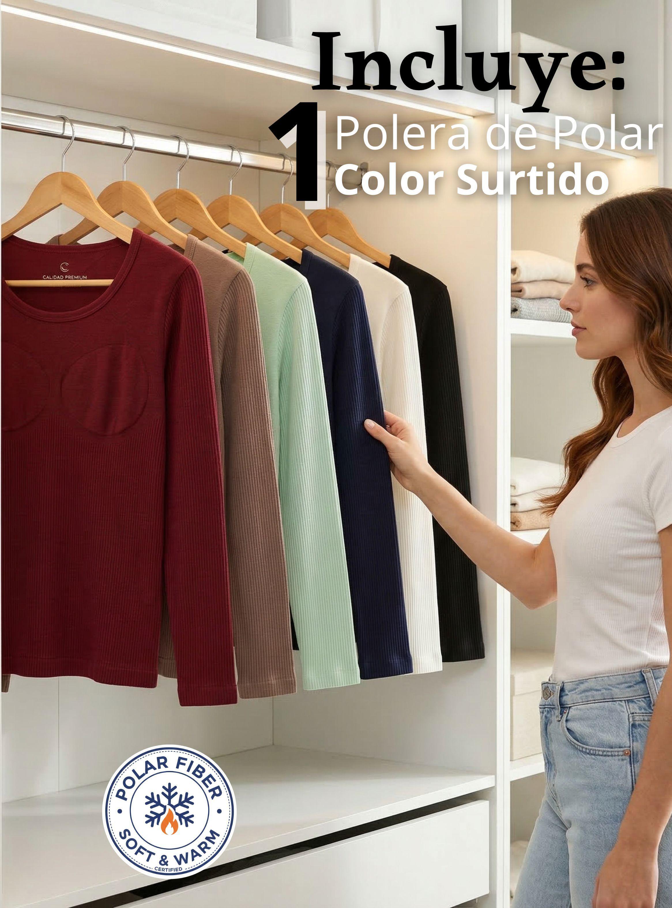 Camiseta Polera Polar Reductora Primera Capa Acanalada Manga Larga Colores Surtidos Mujer-2
