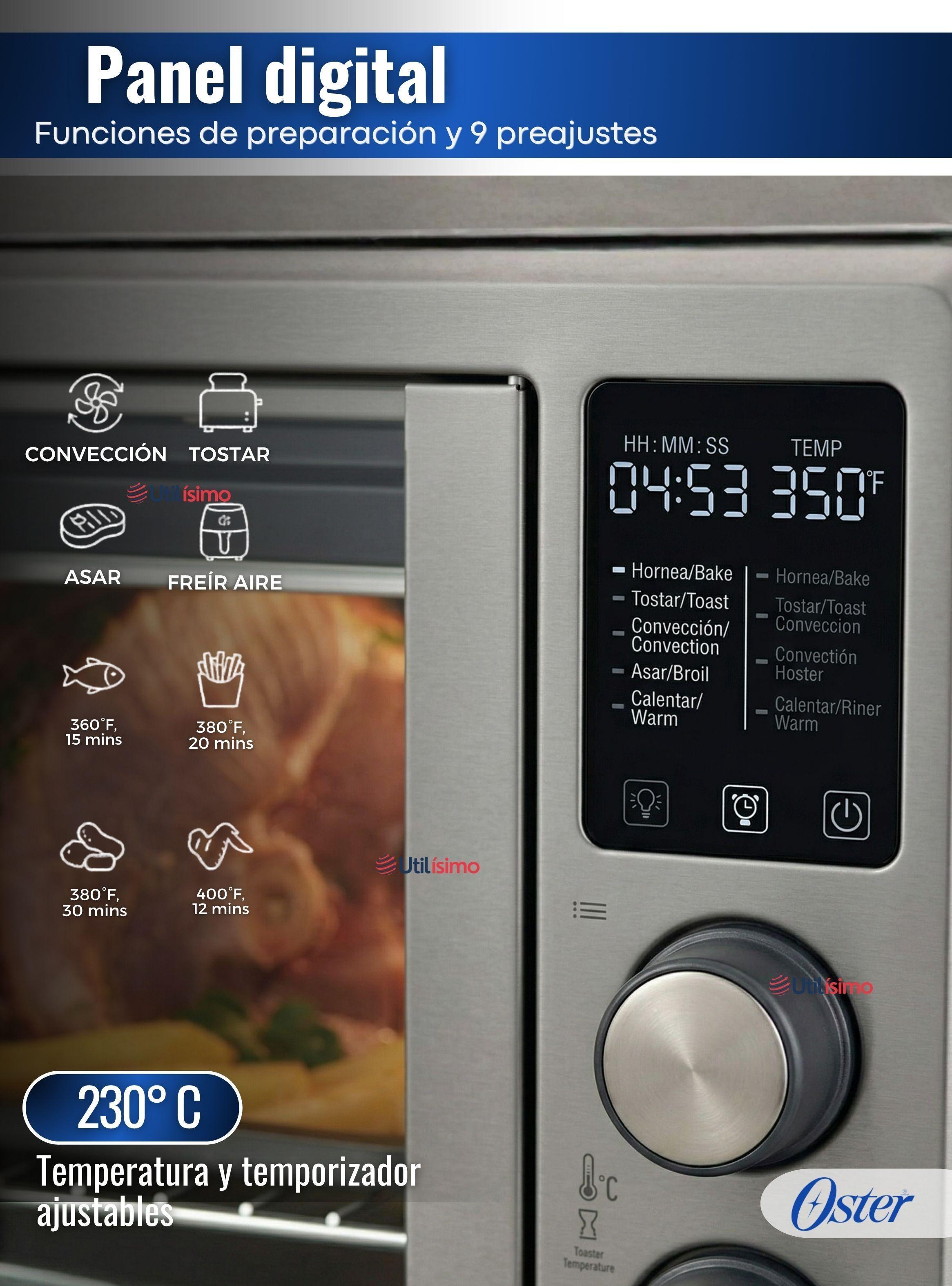 Horno con freidora de aire digital Oster® de 42L, puertas francesas, TSSTTV42FDDAFNS 1700W-6