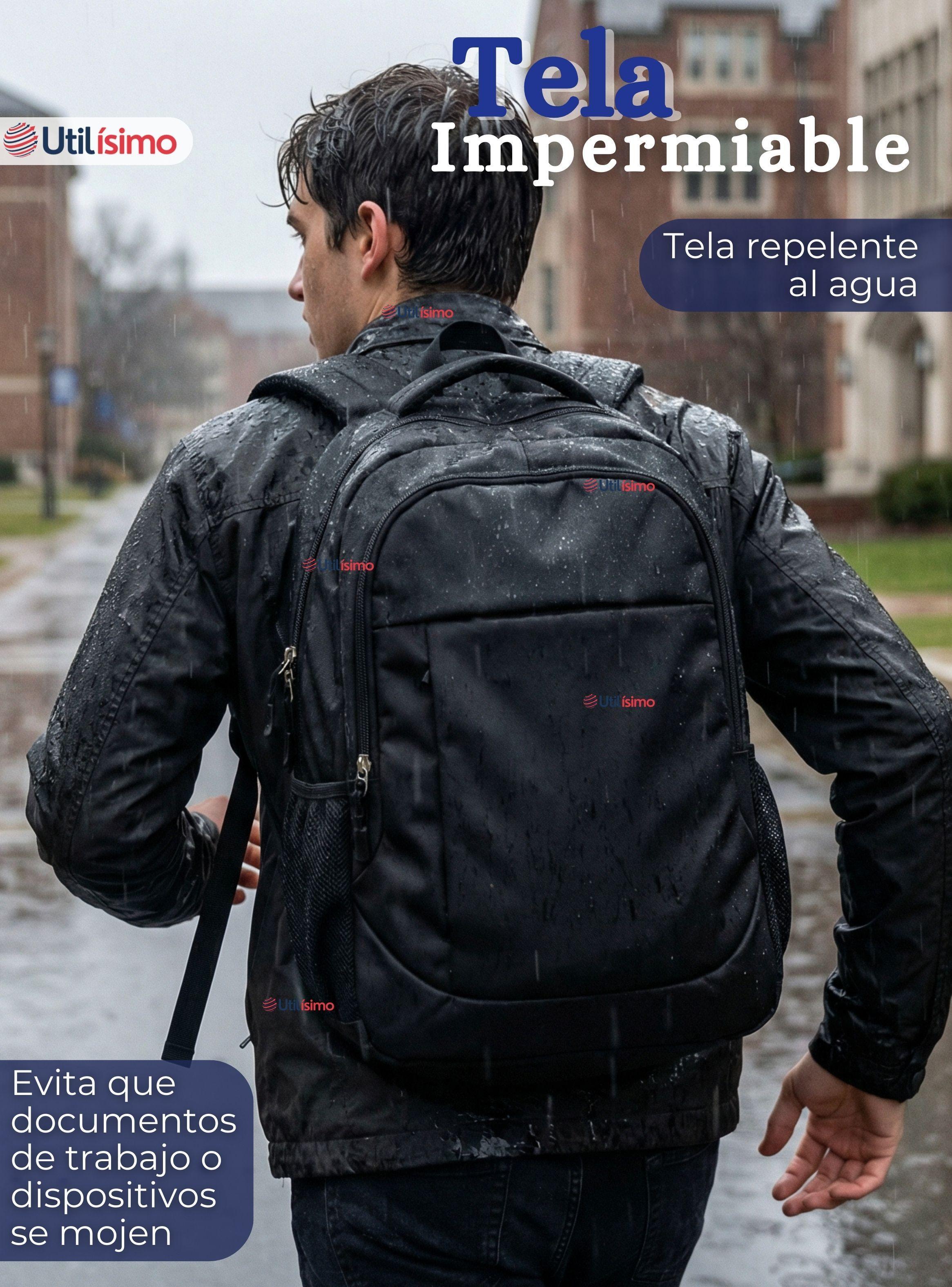 Mochila Ejecutiva Oficina Notebook Impermeable Resistente 49cm Negro 25L-6