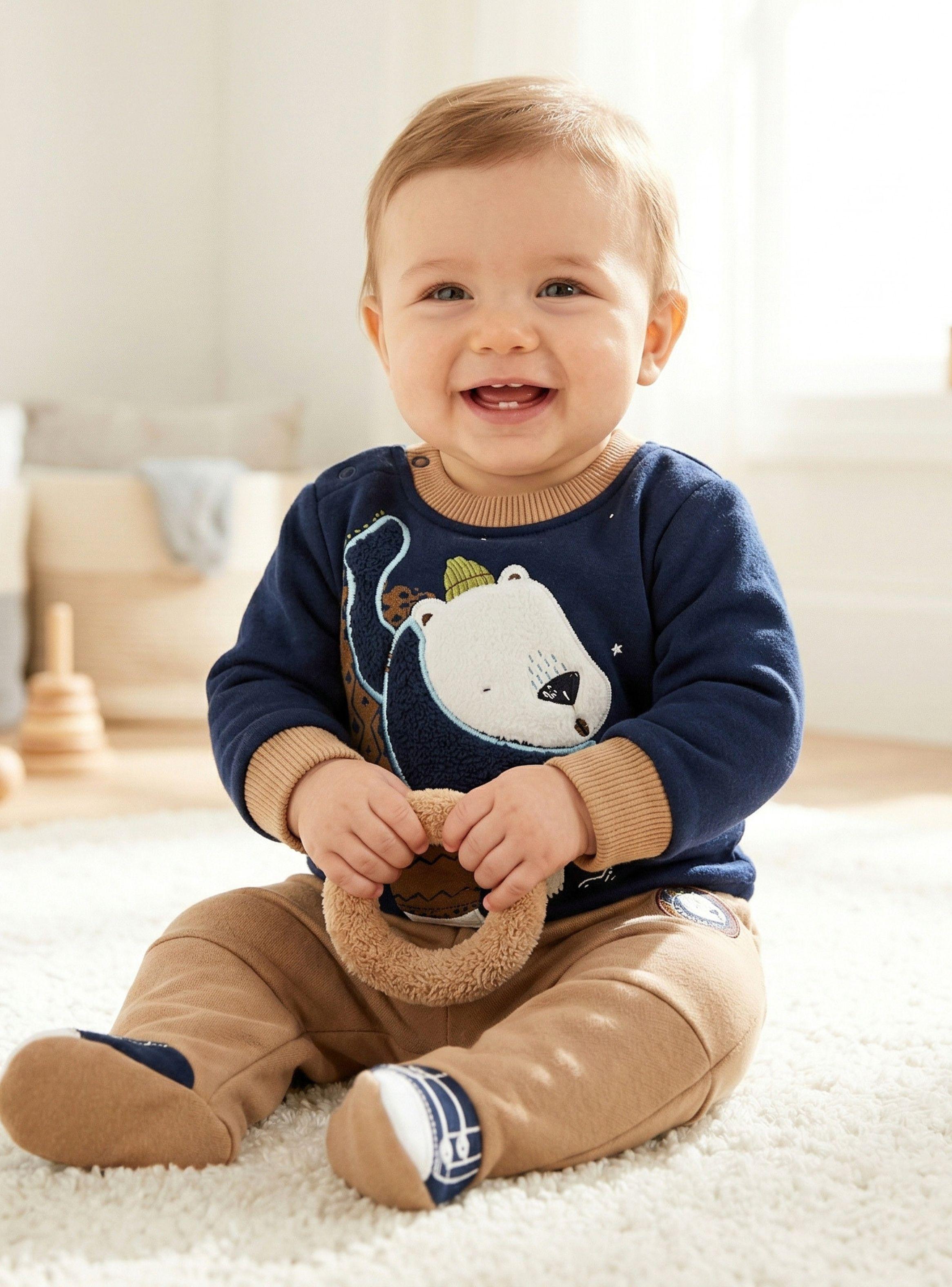 Conjunto 2 Piezas Buzo Pantalón Y Polerón De Algodón Azul Oso Polar Bebé Niño-1