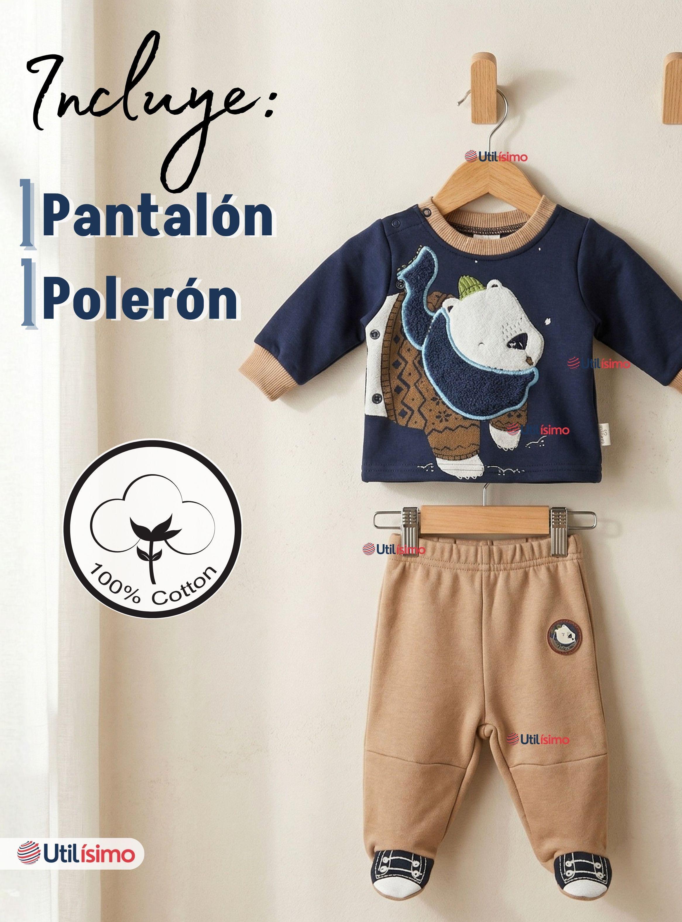 Conjunto 2 Piezas Buzo Pantalón Y Polerón De Algodón Azul Oso Polar Bebé Niño-2