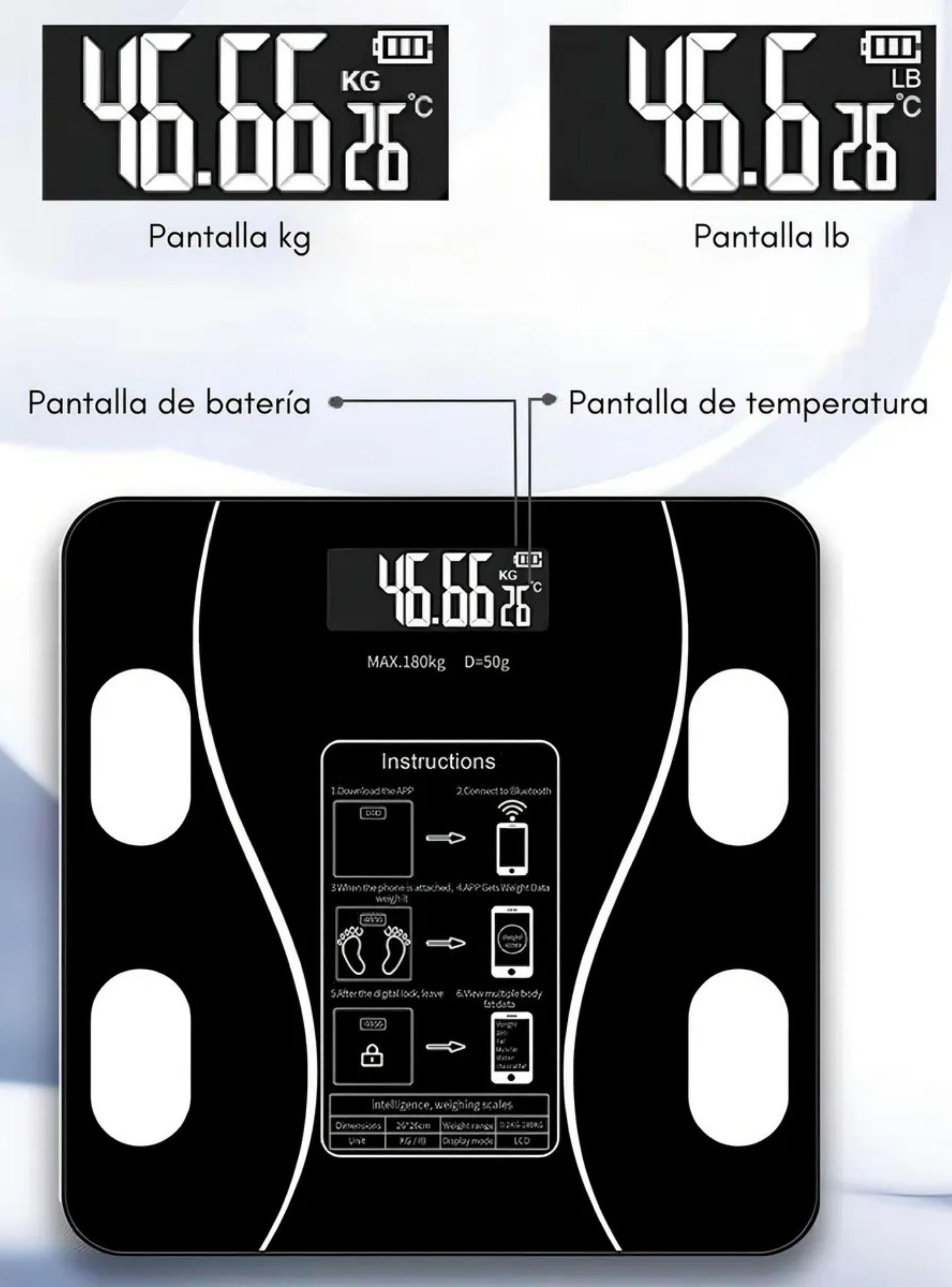 Balanza Pesa Digital Inteligente App Bluetooth Báscula Recargable-5