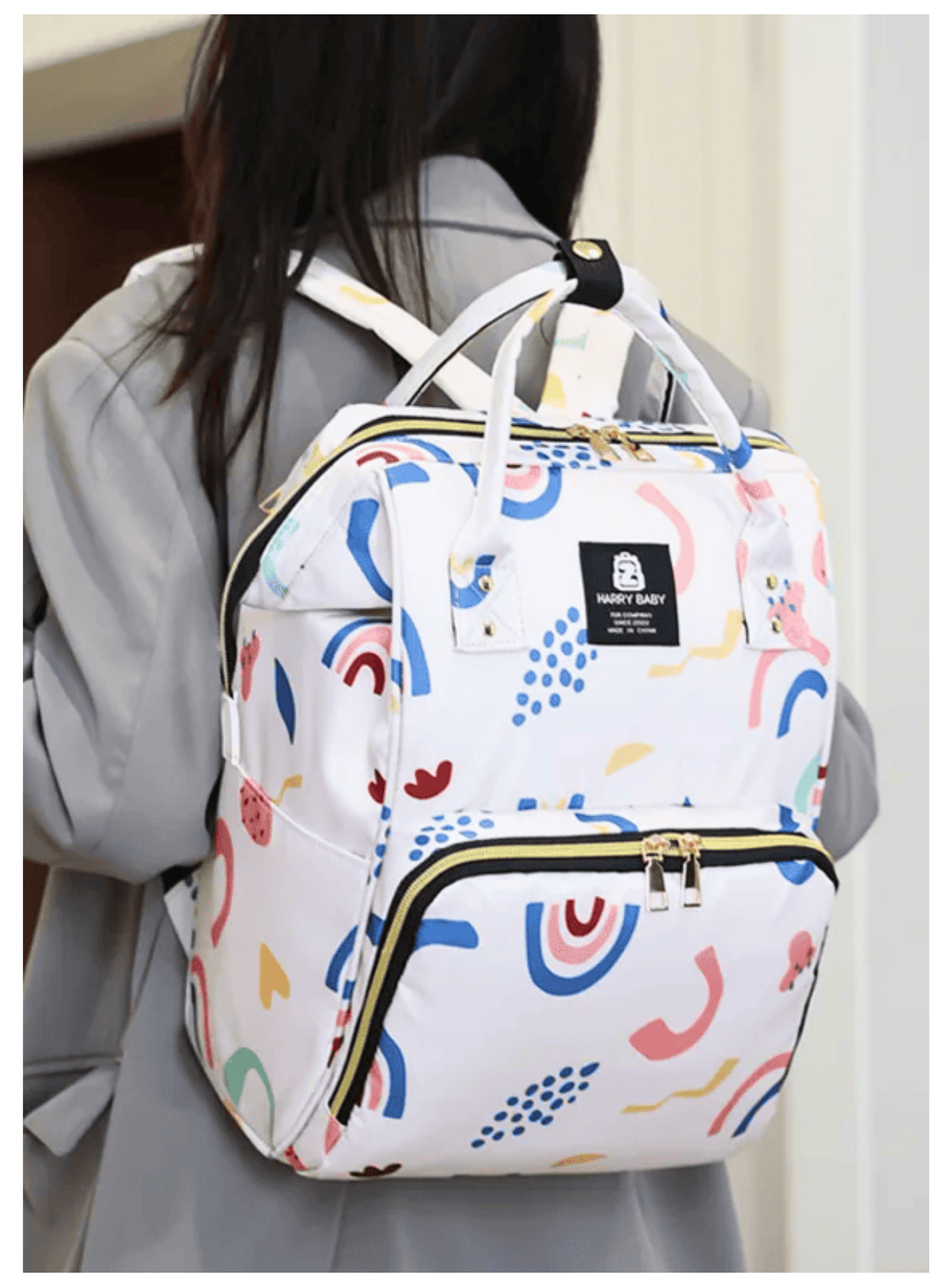 Mochila Maternal Oxford Bolso Pañalera Infantil Térmica e Impermeable White Pink-2