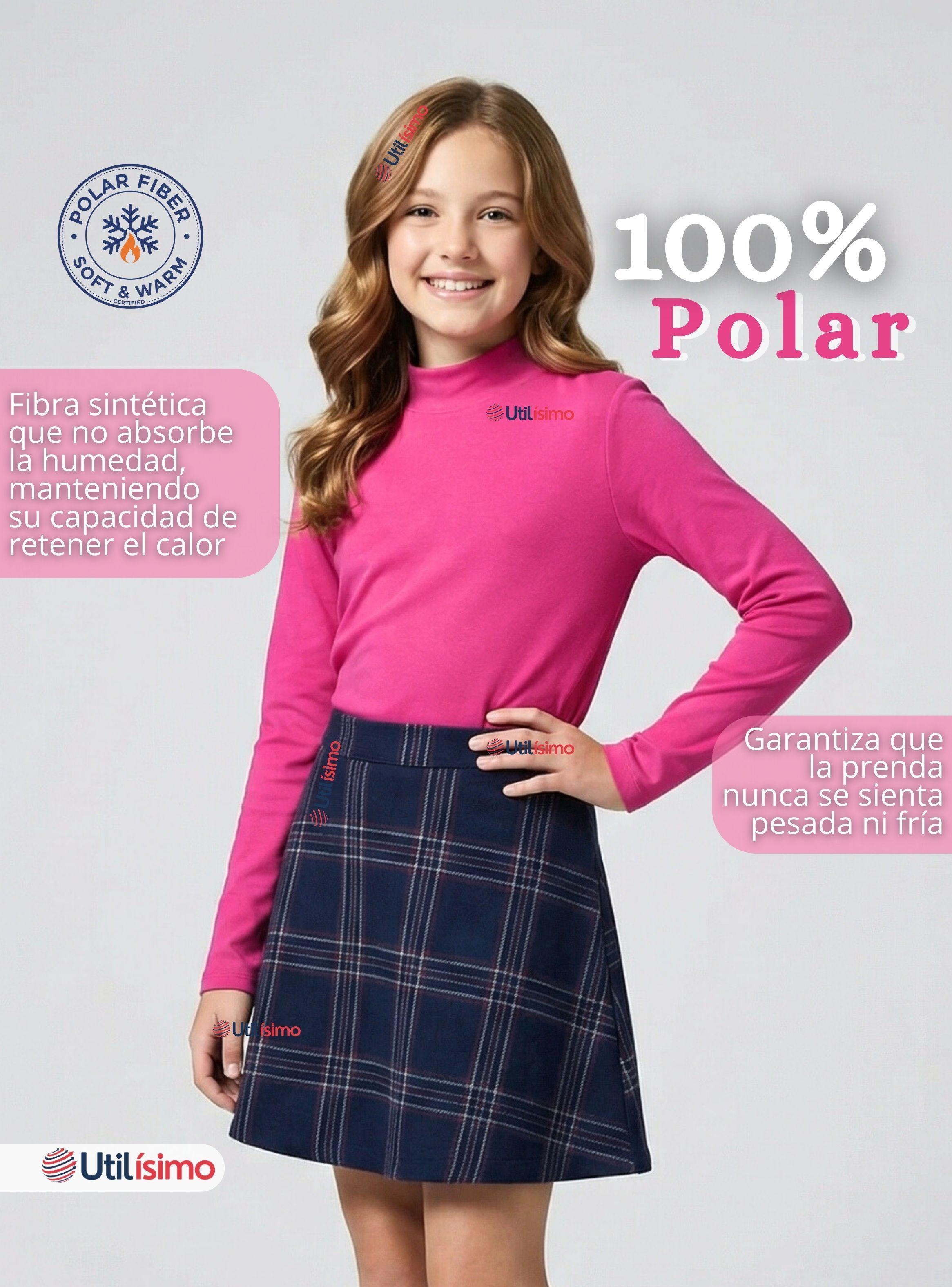 Polera Camiseta Polar Fucsia Primera Capa Cuello Beatle Manga Larga Niña-3