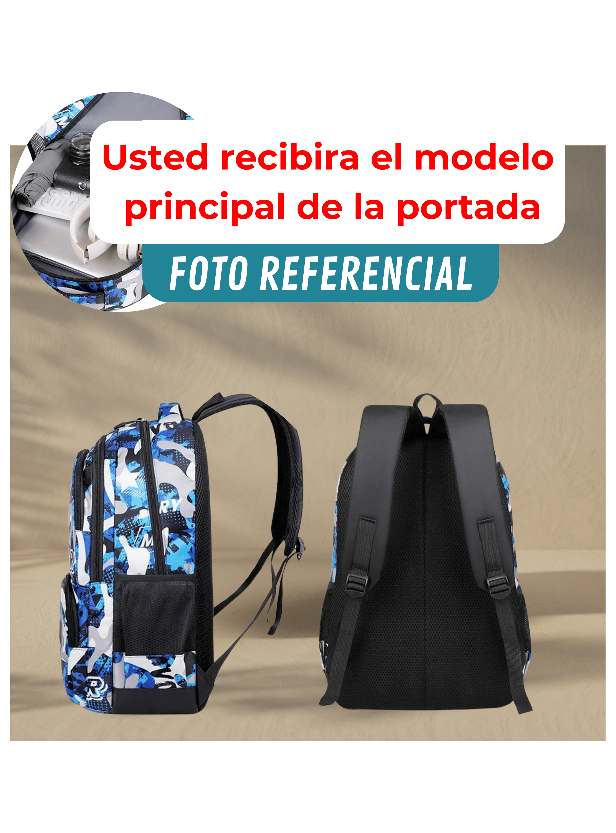 Mochila Escolar Juvenil y Universitario 45cm Diseño Estampado Camuflaje Unisex Green-2