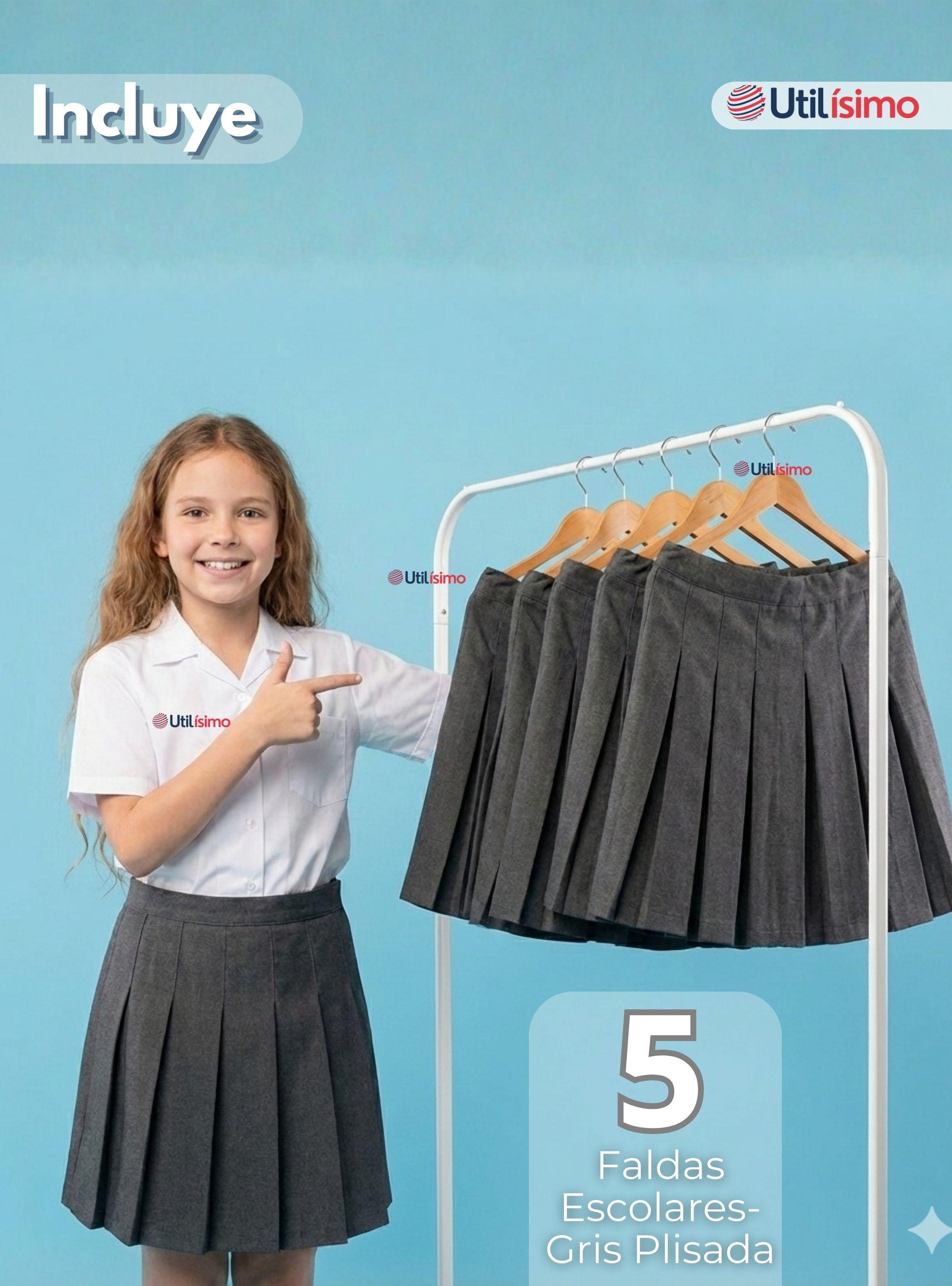 Pack 5 Falda Escolar Plisada Color Gris para Niña-2