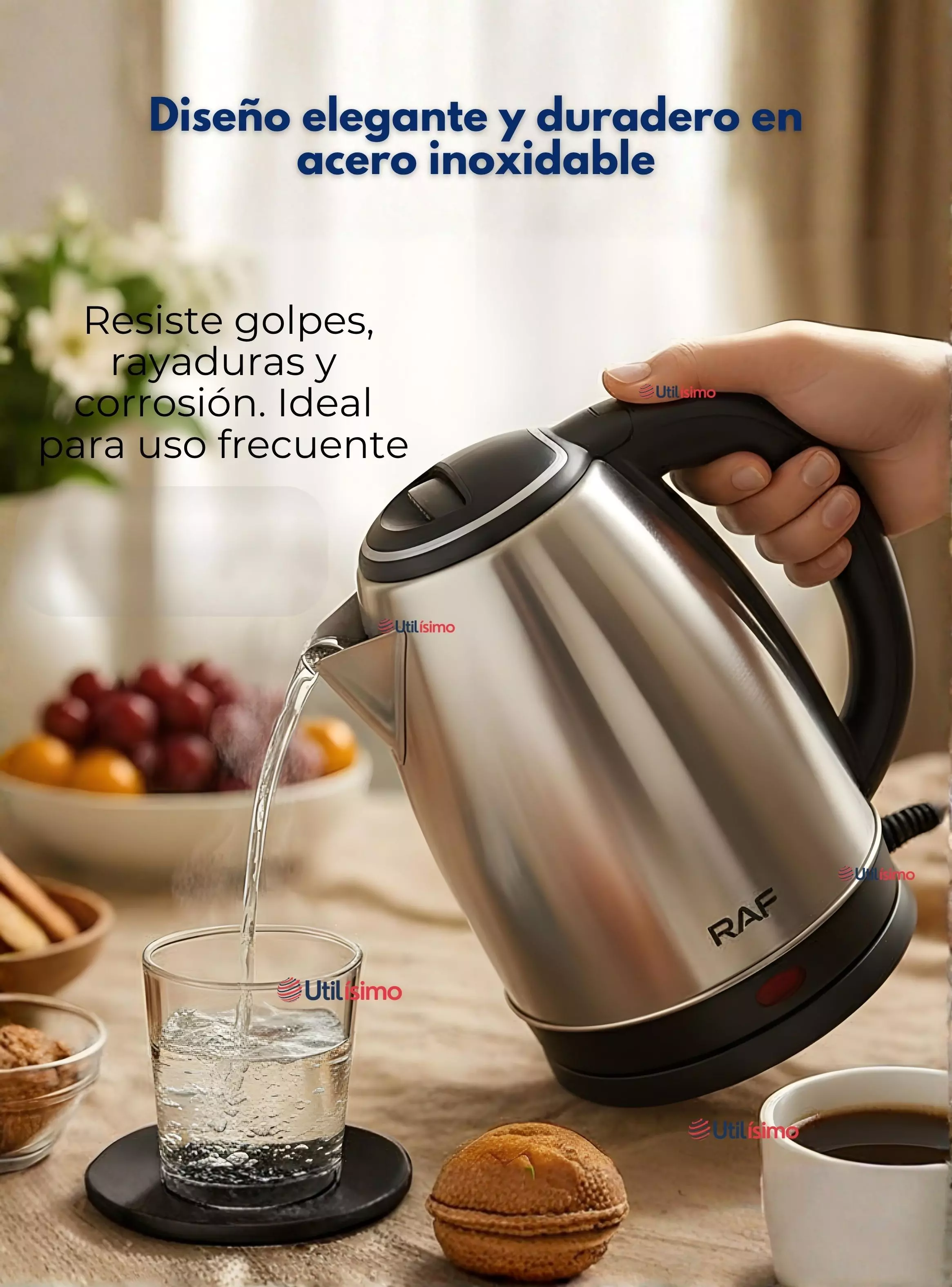 Hervidor Tetera Eléctrico Acero Inoxidable Capacidad 2 Litros Potencia 1500W-3