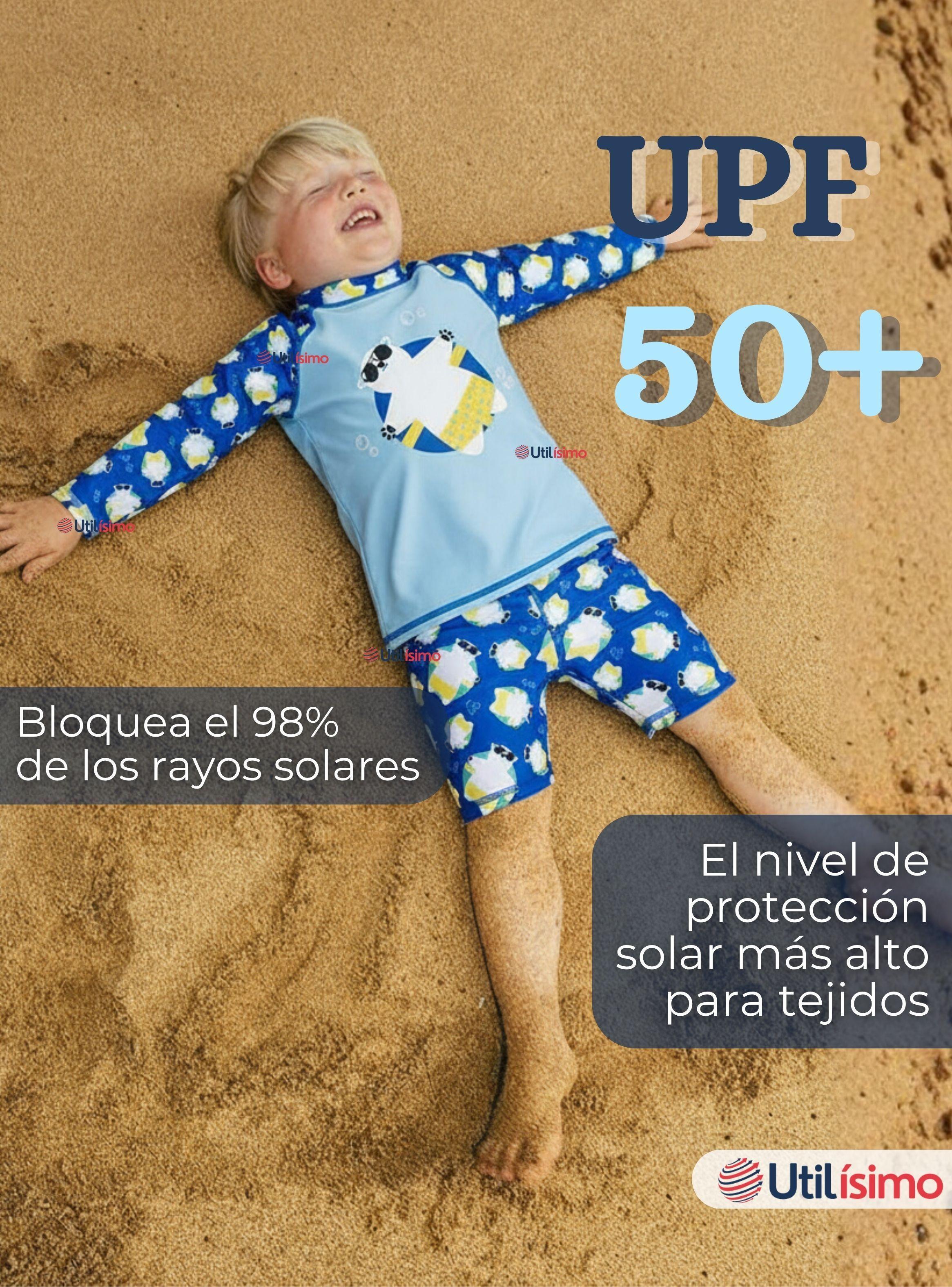 Traje de Baño Manga Larga Pantalón Corto 2 Piezas para Niños 3 a 9 años Blue Polar Bear-4