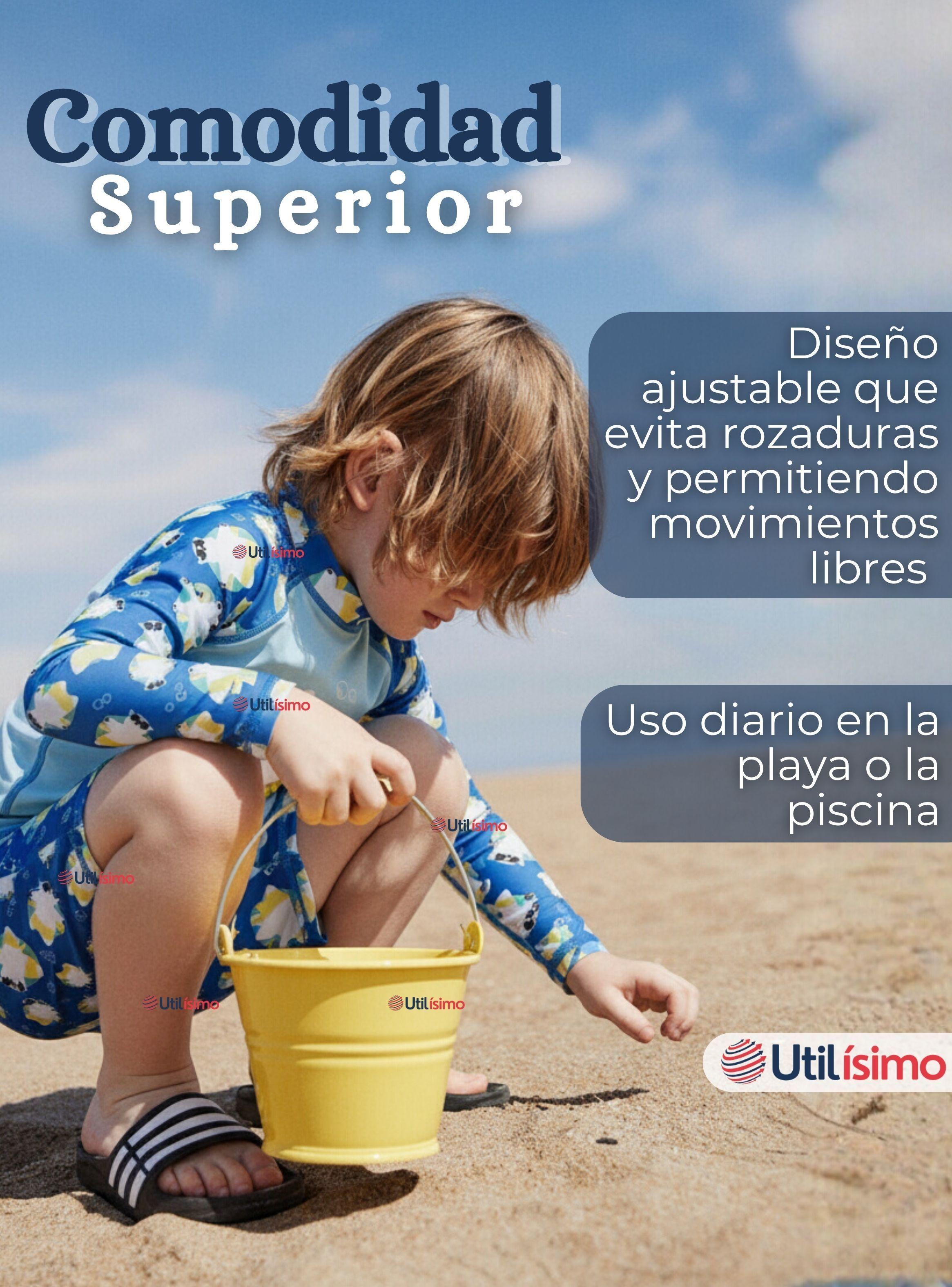 Traje de Baño Manga Larga Pantalón Corto 2 Piezas para Niños 3 a 9 años Blue Polar Bear-6