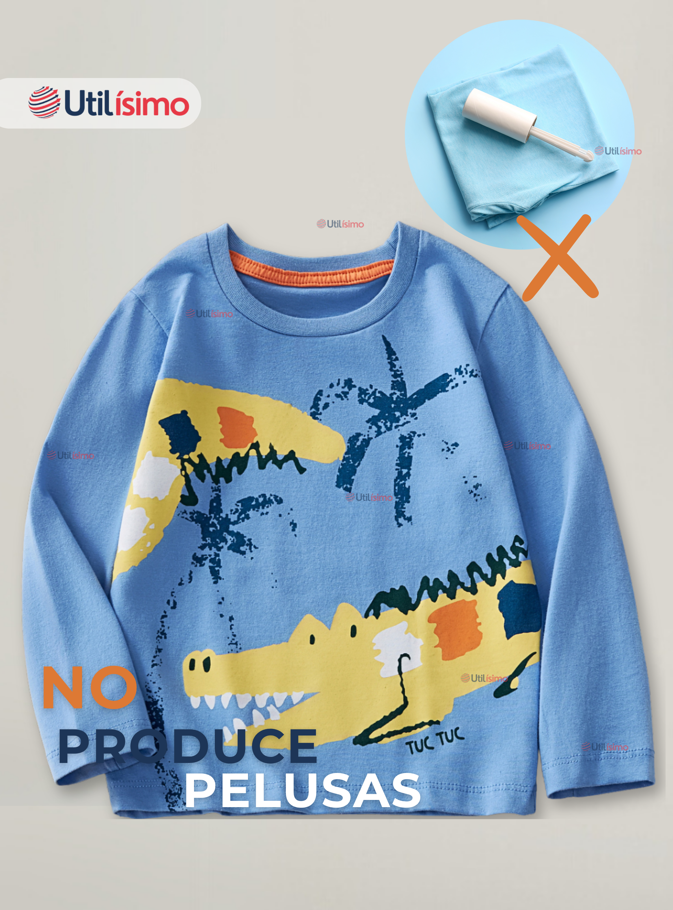 Polera Algodón Manga Larga Niño Camiseta Cocodrilo Azul-6