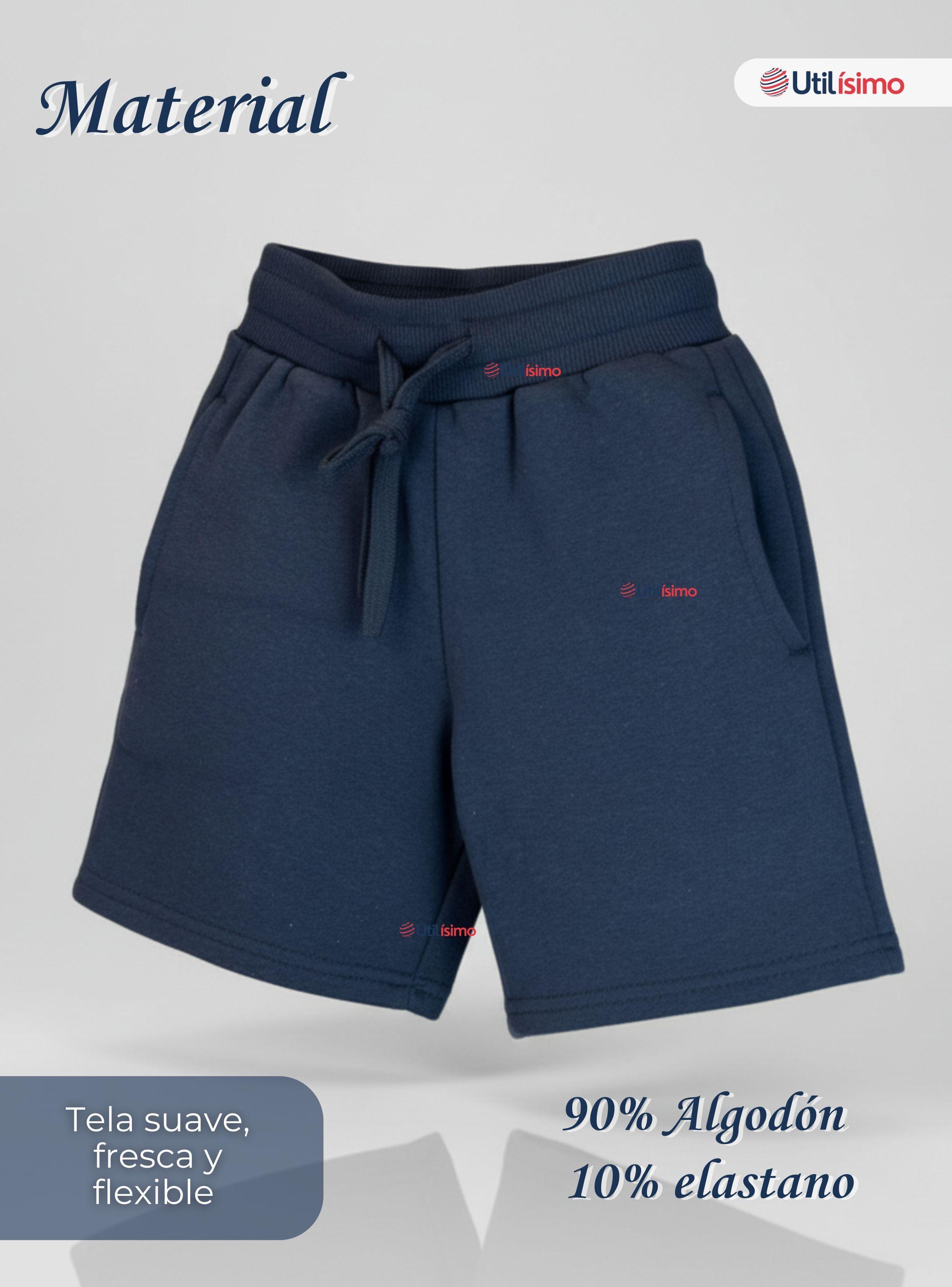 Pantalón Corto para Niño Algodón Deportivo Escolar Short Azul Marino-3