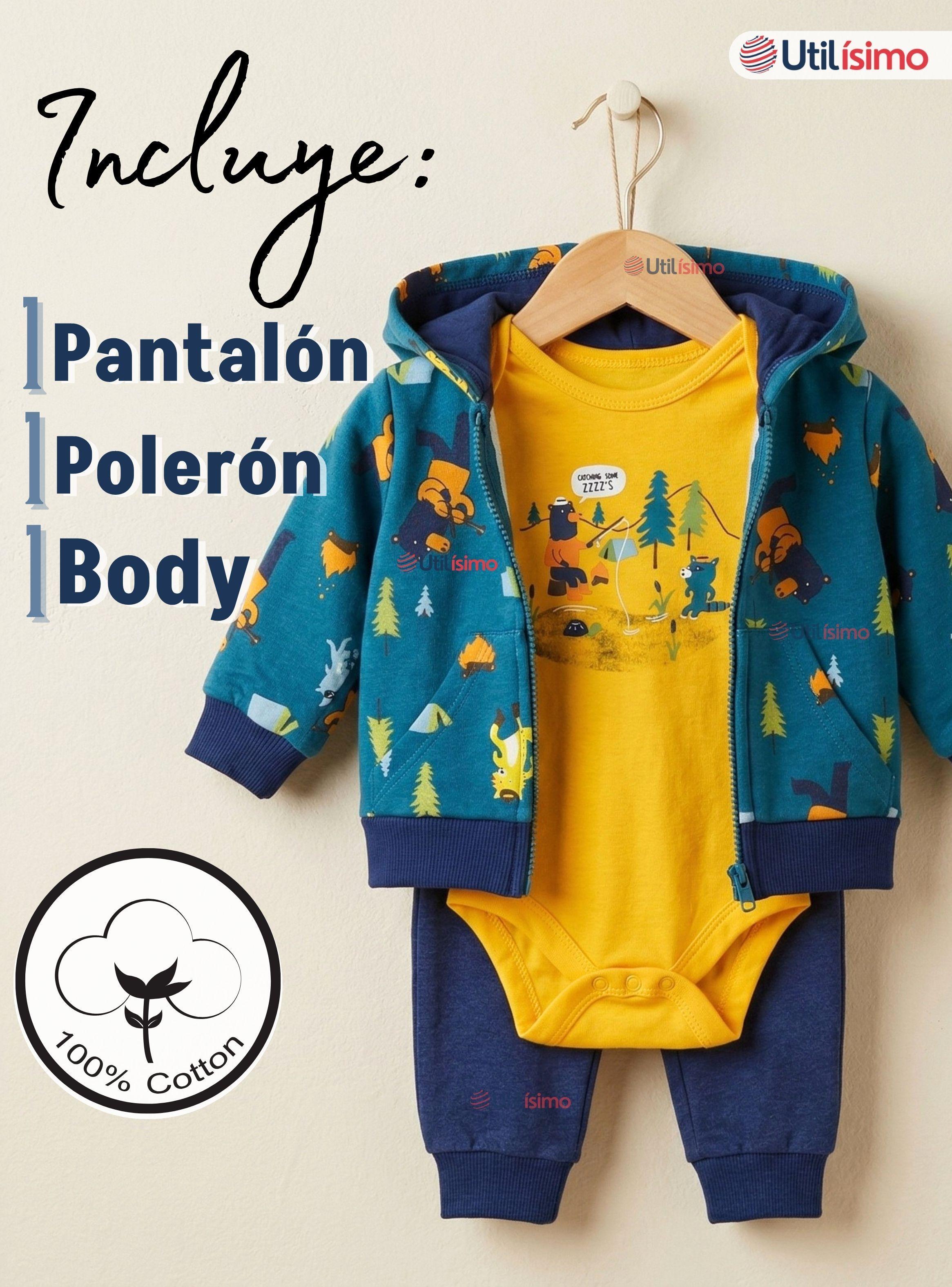 Conjunto 3 Piezas Buzo Pantalón Polerón Body Algodón Amarillo Bear Bebé Niño-2