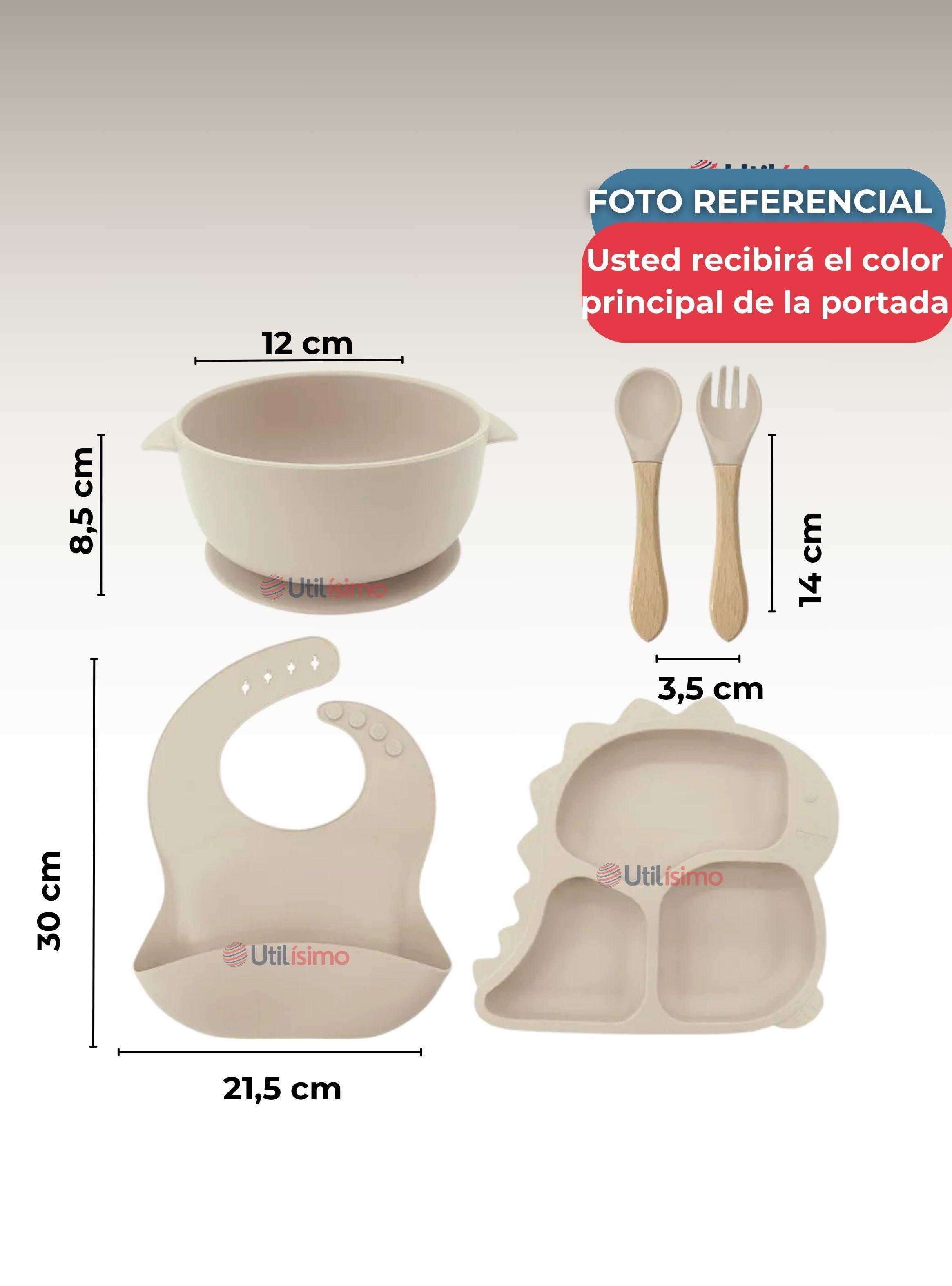 Set De Alimentación Bebé Silicona 5 Piezas Dinosaurio Libre BPA Beige-2