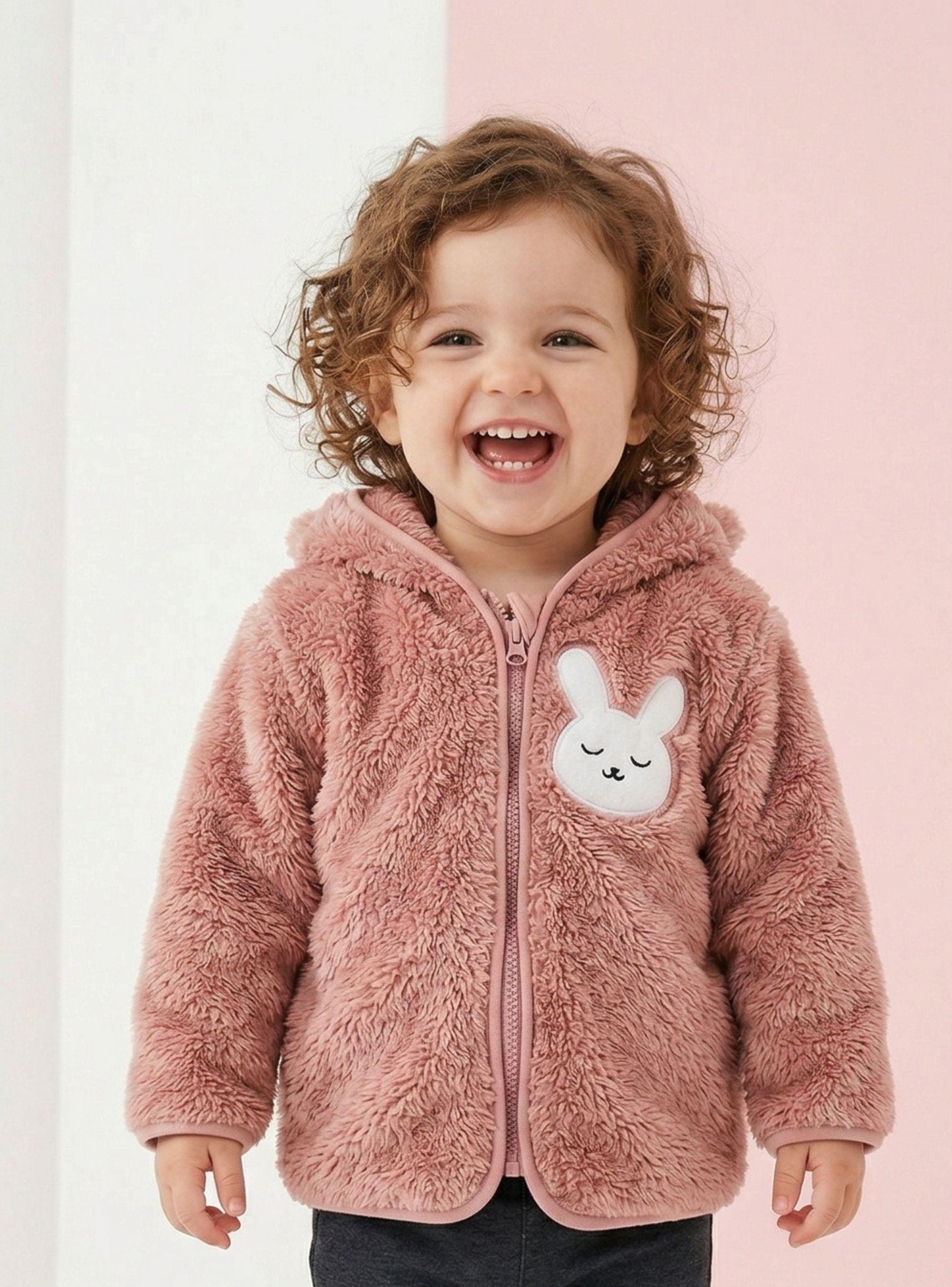 Chaqueta Polerón Con Capucha Forro Polar Bebe Niña Conejo Abrigo Invierno-0