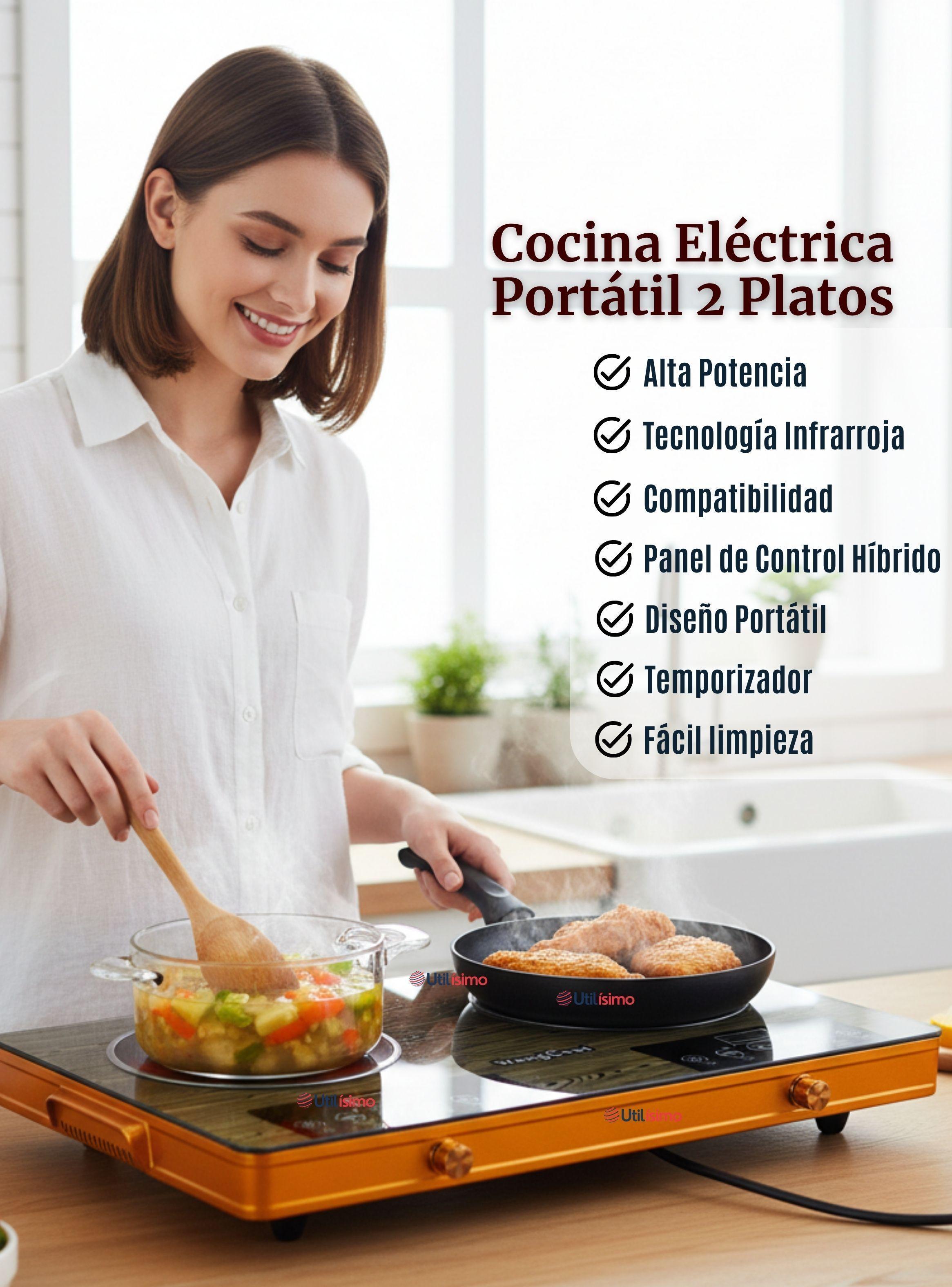 Cocina Eléctrica Cocinilla  3500w Encimera de 2 Platos Portátil-4