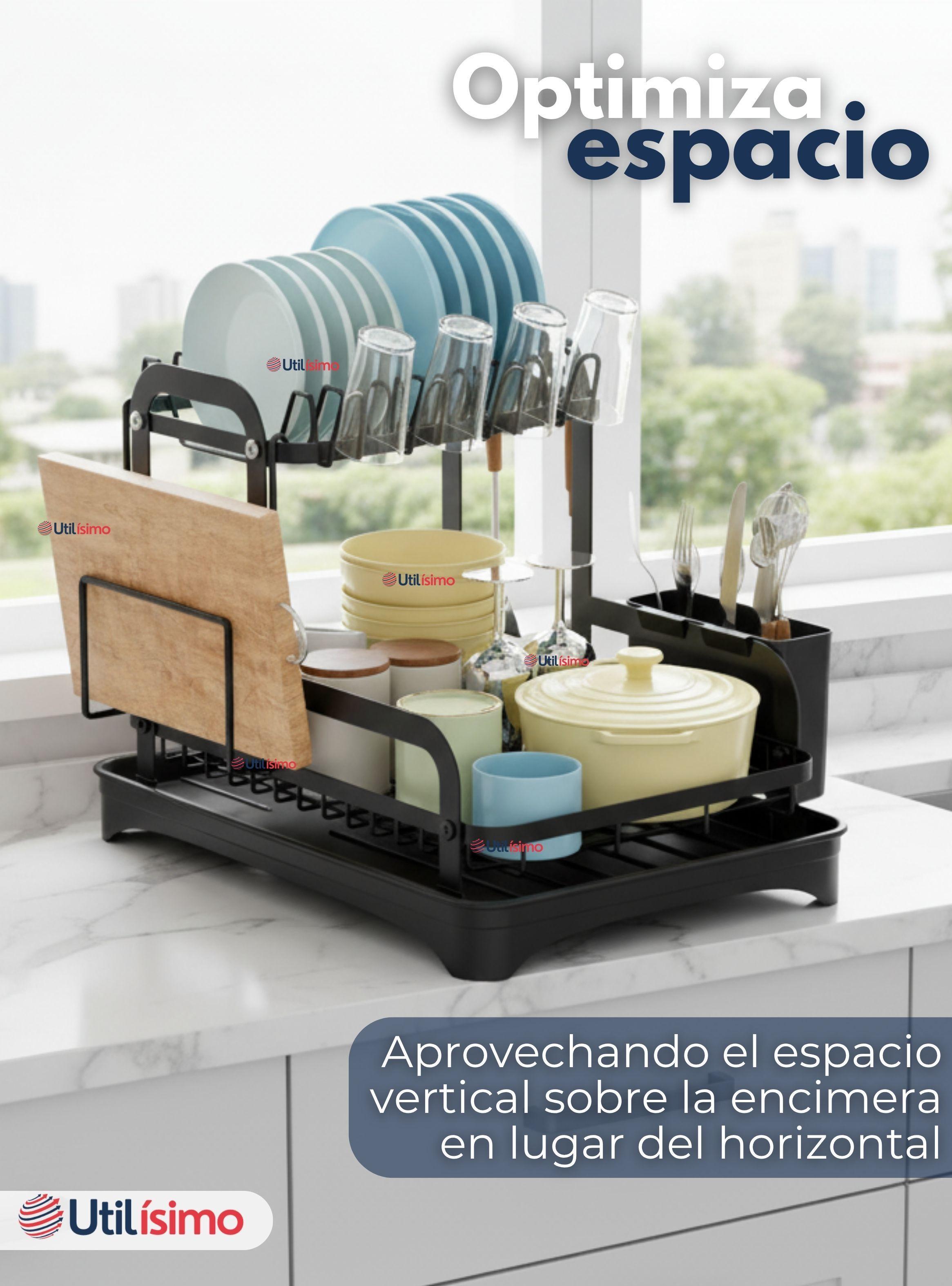 Secador Escurridor Para Platos Loza Vajilla 2 Niveles con Drenaje Automático-5