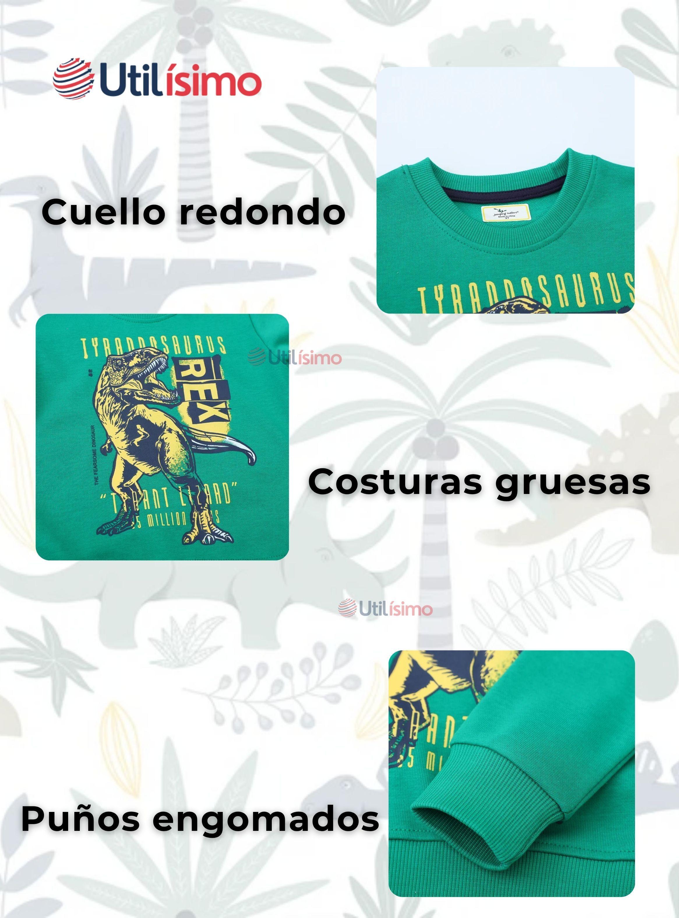 Polerón Algodón Cuello Redondo Niño Verde Dinosaurio-3