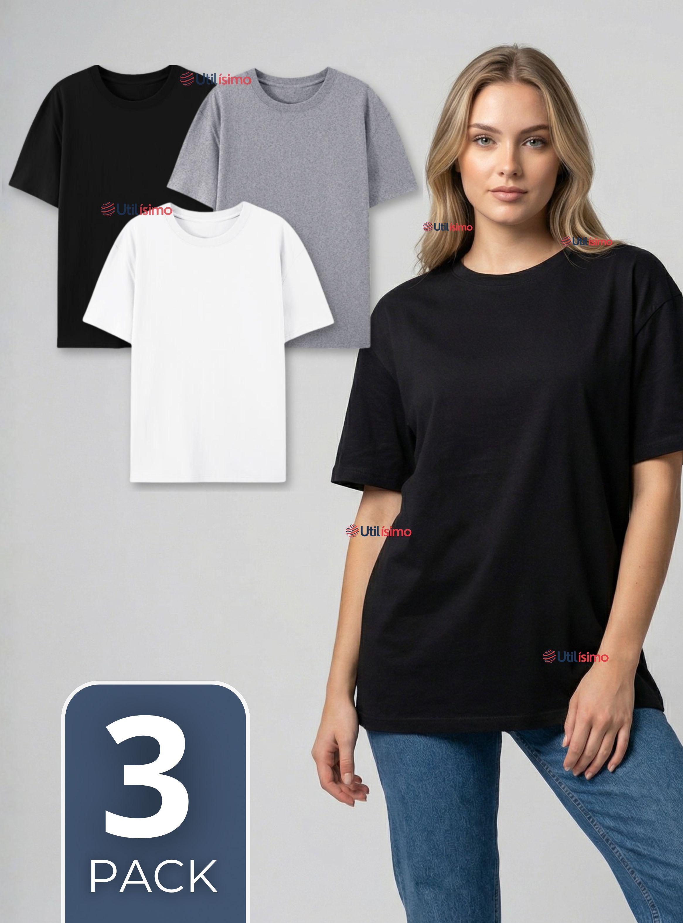 Pack 3 Camisetas Poleras 100% Algodón Básica Lisa Elástica Mujer Colores Surtidos-0
