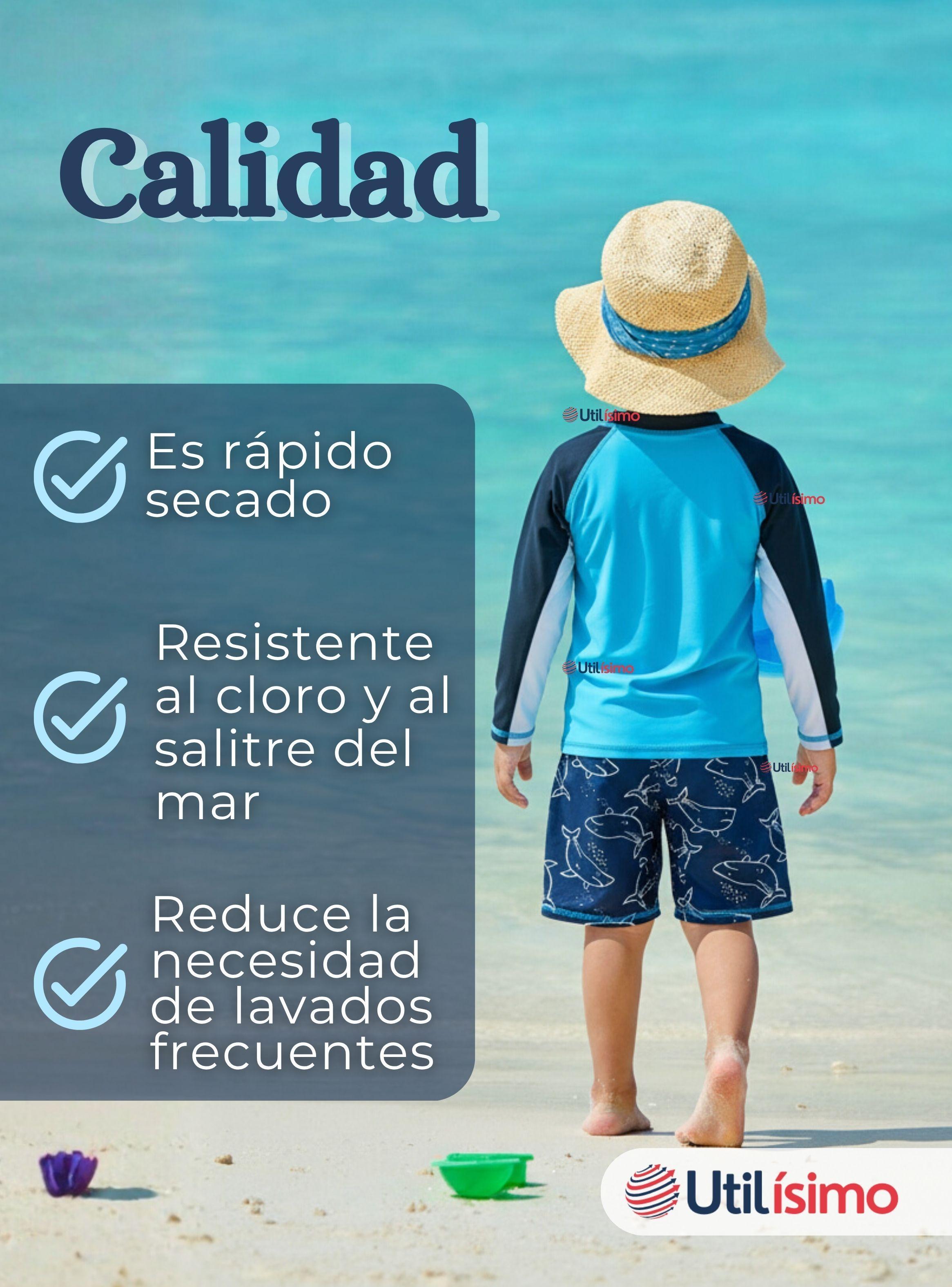 Traje de Baño Manga Larga y Pantalón Corto 2 Piezas Corte Split Para Niños 3 a 9 años Blue Shark-6