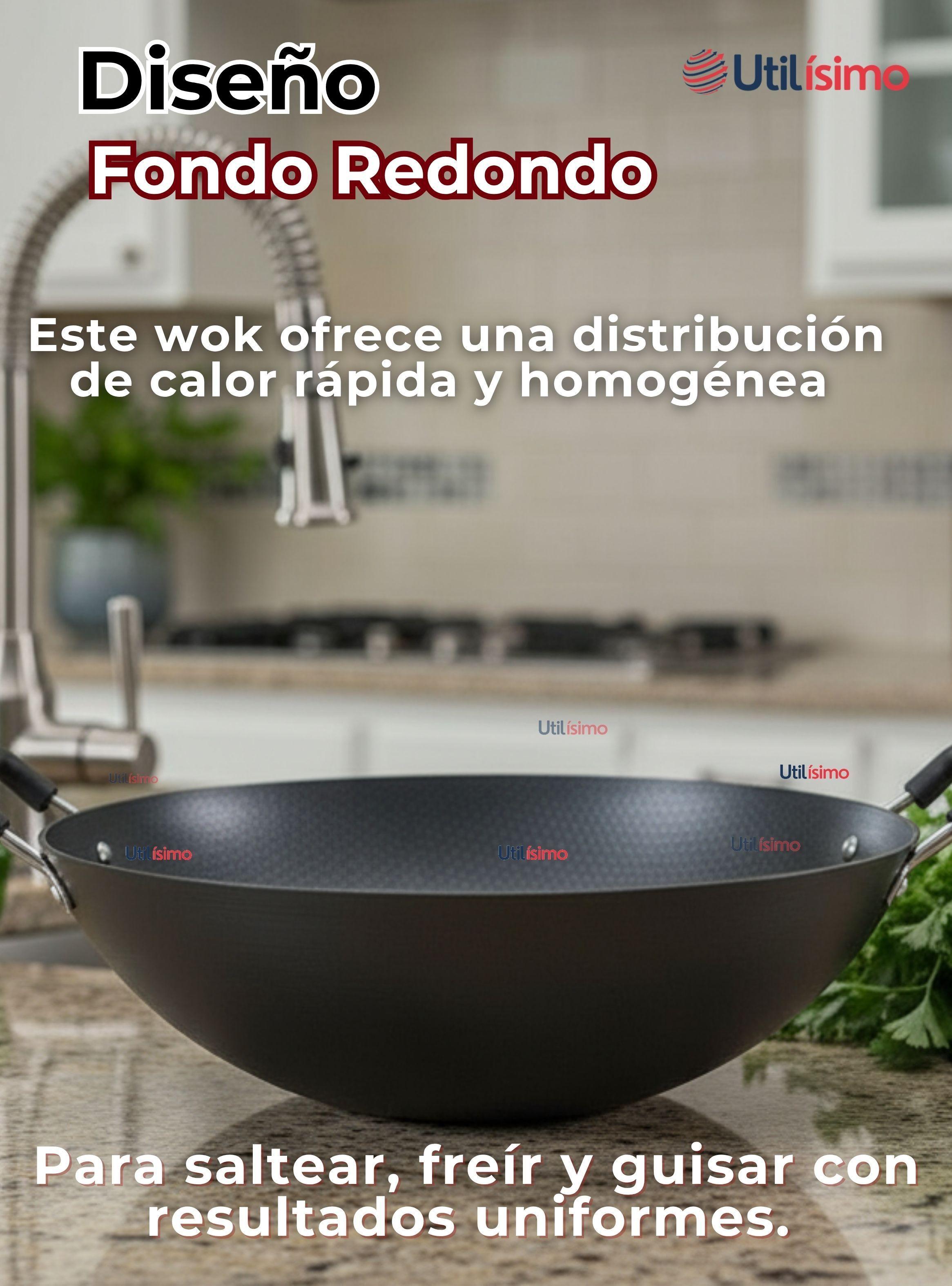 Wok Chino de Acero Inoxidable Antiadherente 34cm Negro-4