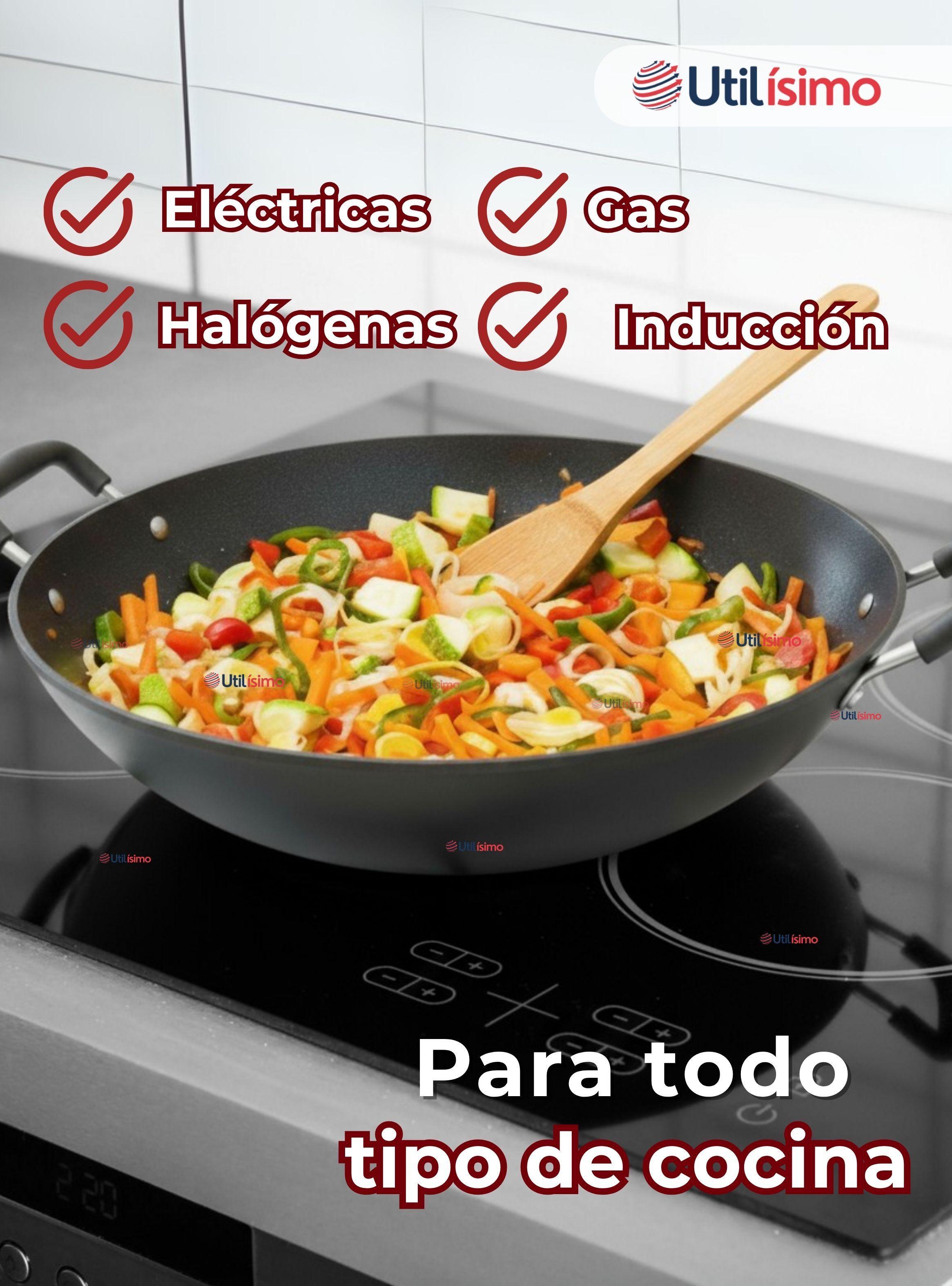 Wok Chino de Acero Inoxidable Antiadherente 34cm Negro-7