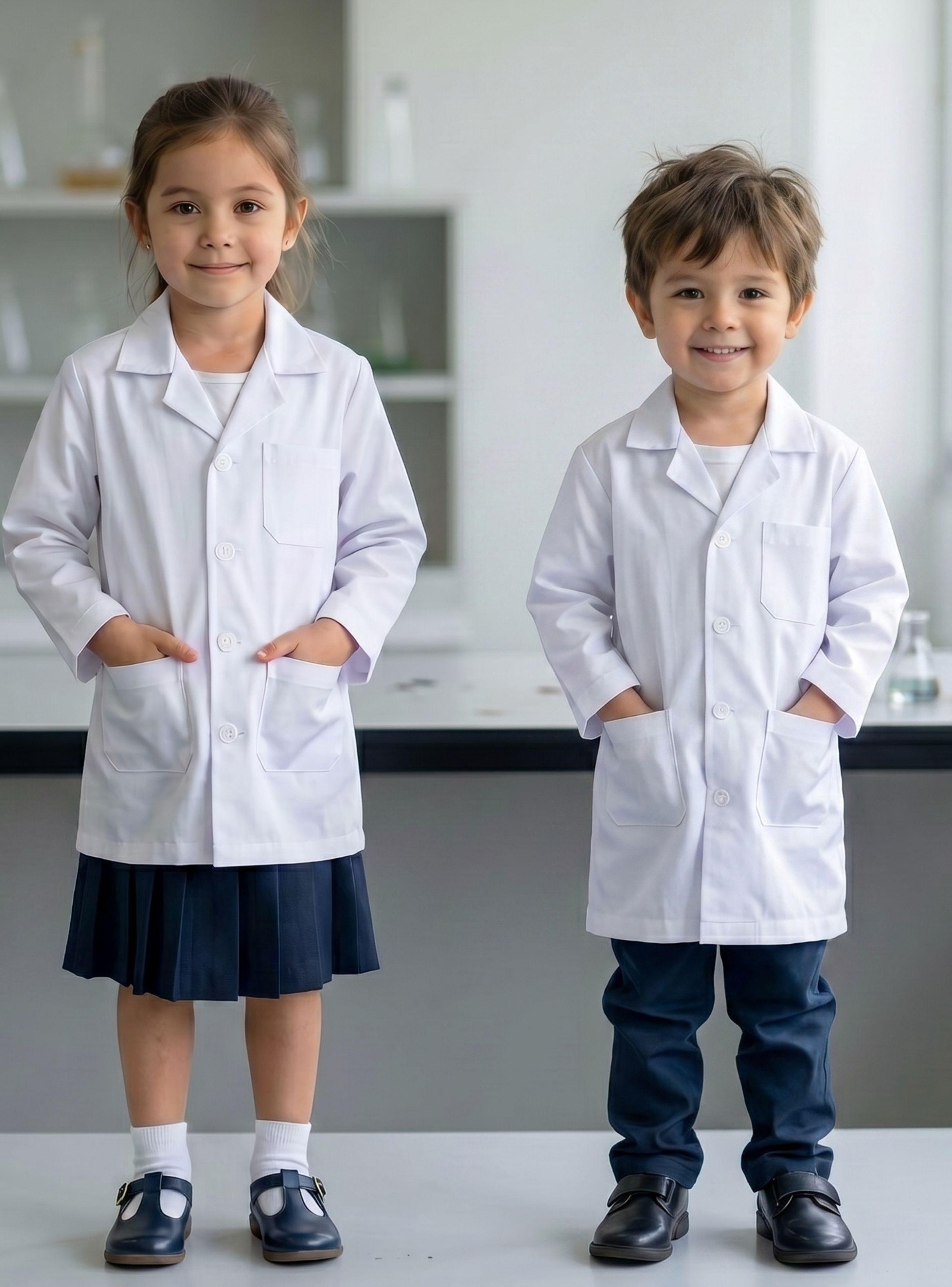 Cotona Delantal Blanca Escolar Colegio Unisex Niño y Niña Manga Larga-0