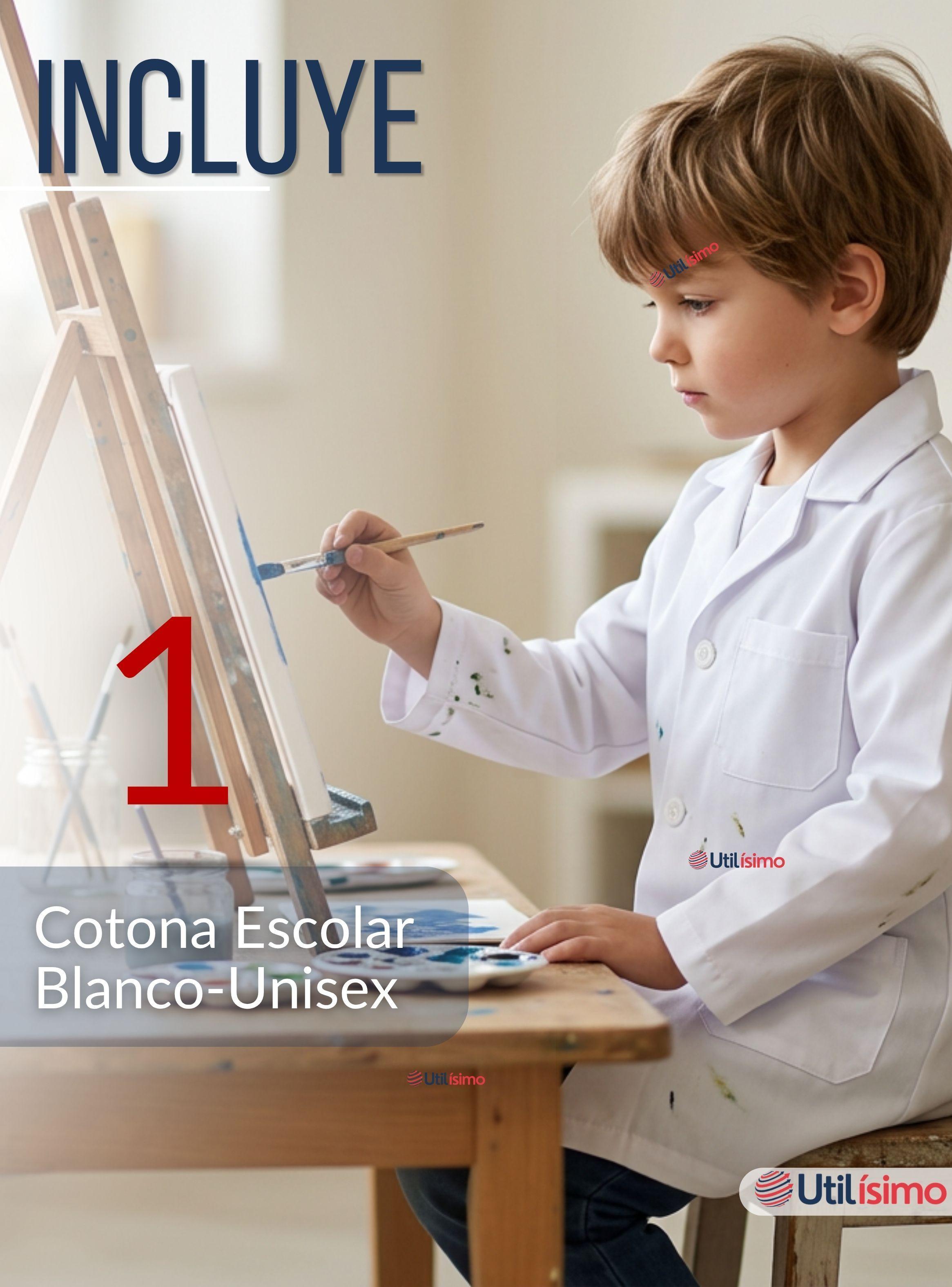 Cotona Delantal Blanca Escolar Colegio Unisex Niño y Niña Manga Larga-2